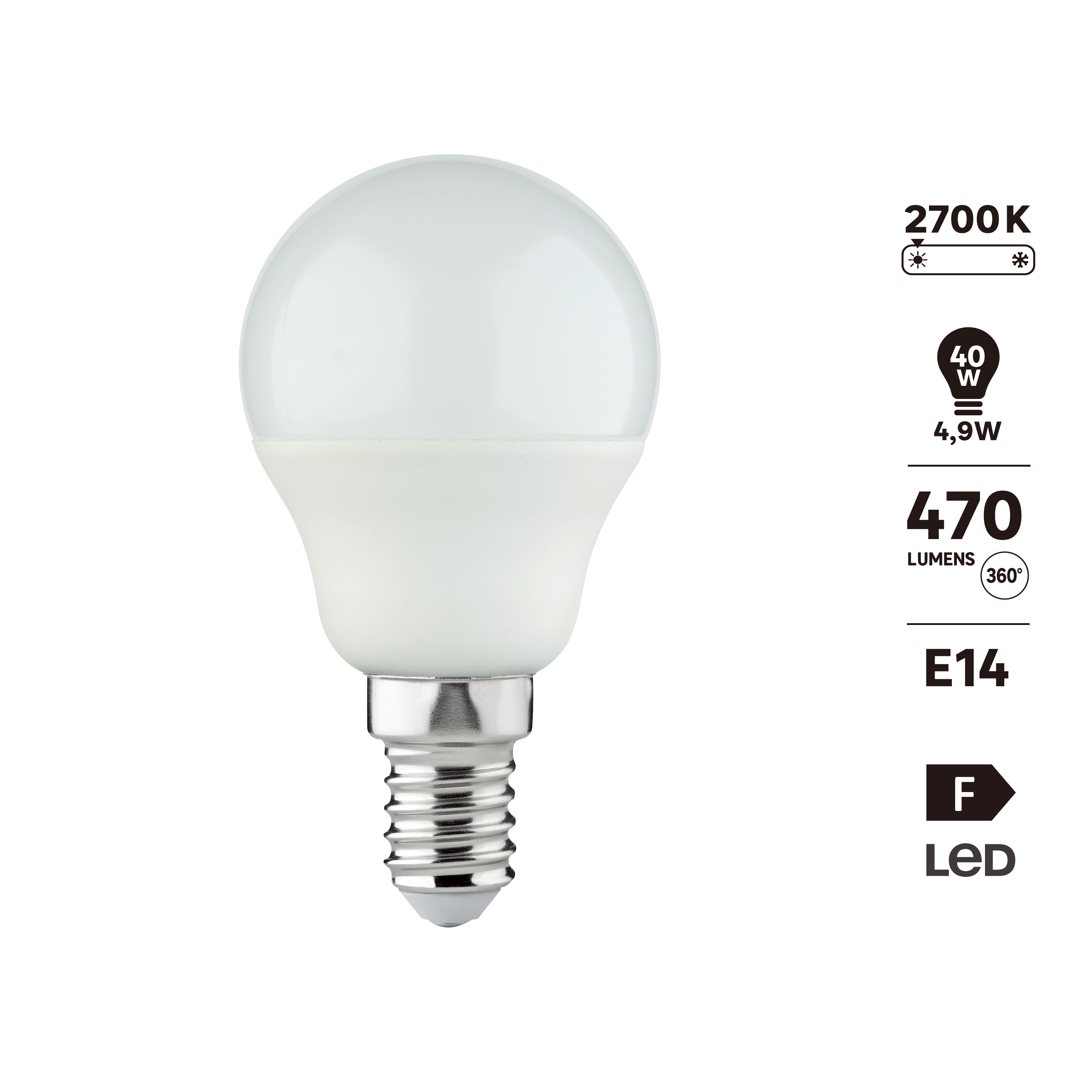Ampoule led, sphérique E14, 470lm = 40W, blanc chaud - 5