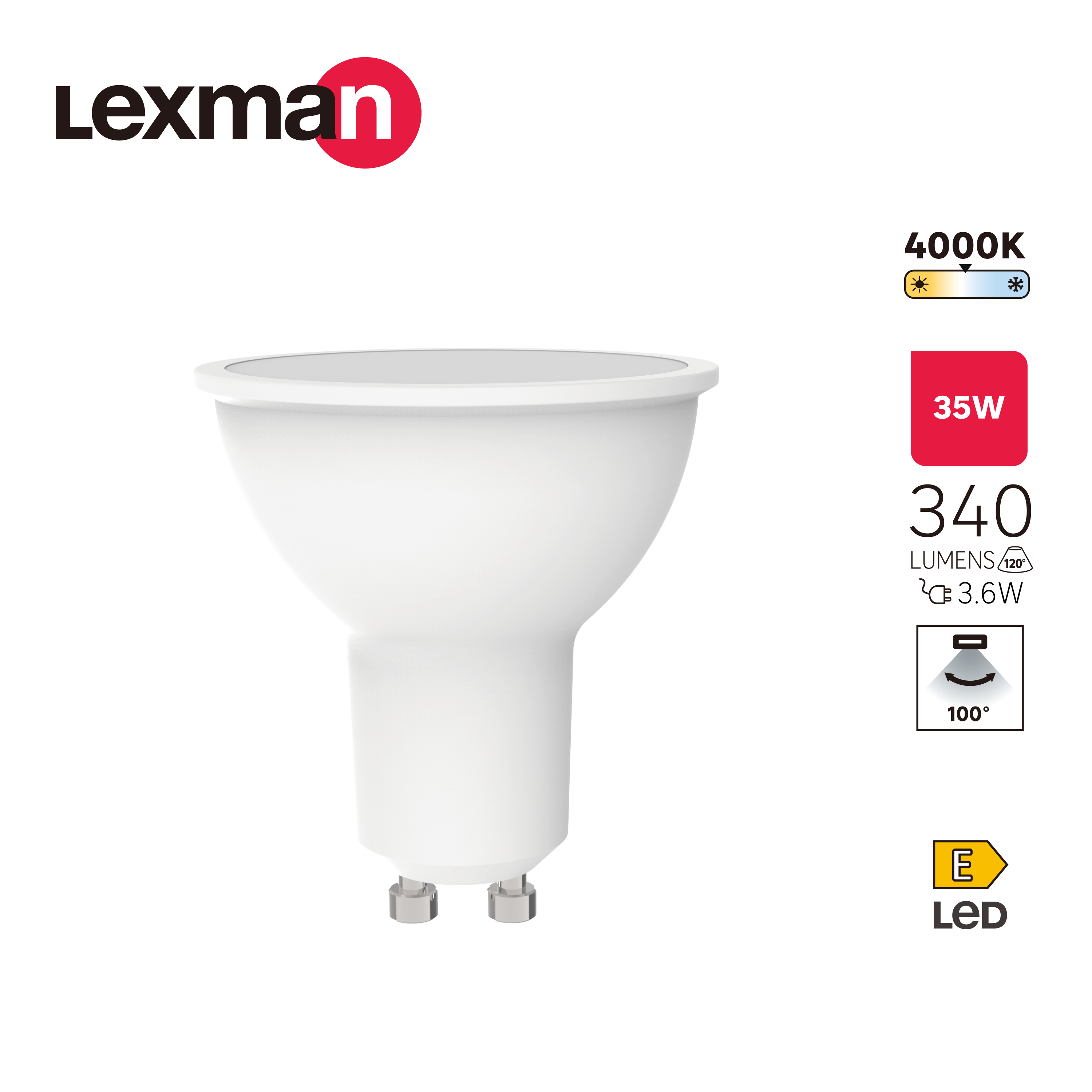 Żarówka LED GU10 3,6 W = 35 W 340 lm Neutralna biel Lexman - 5