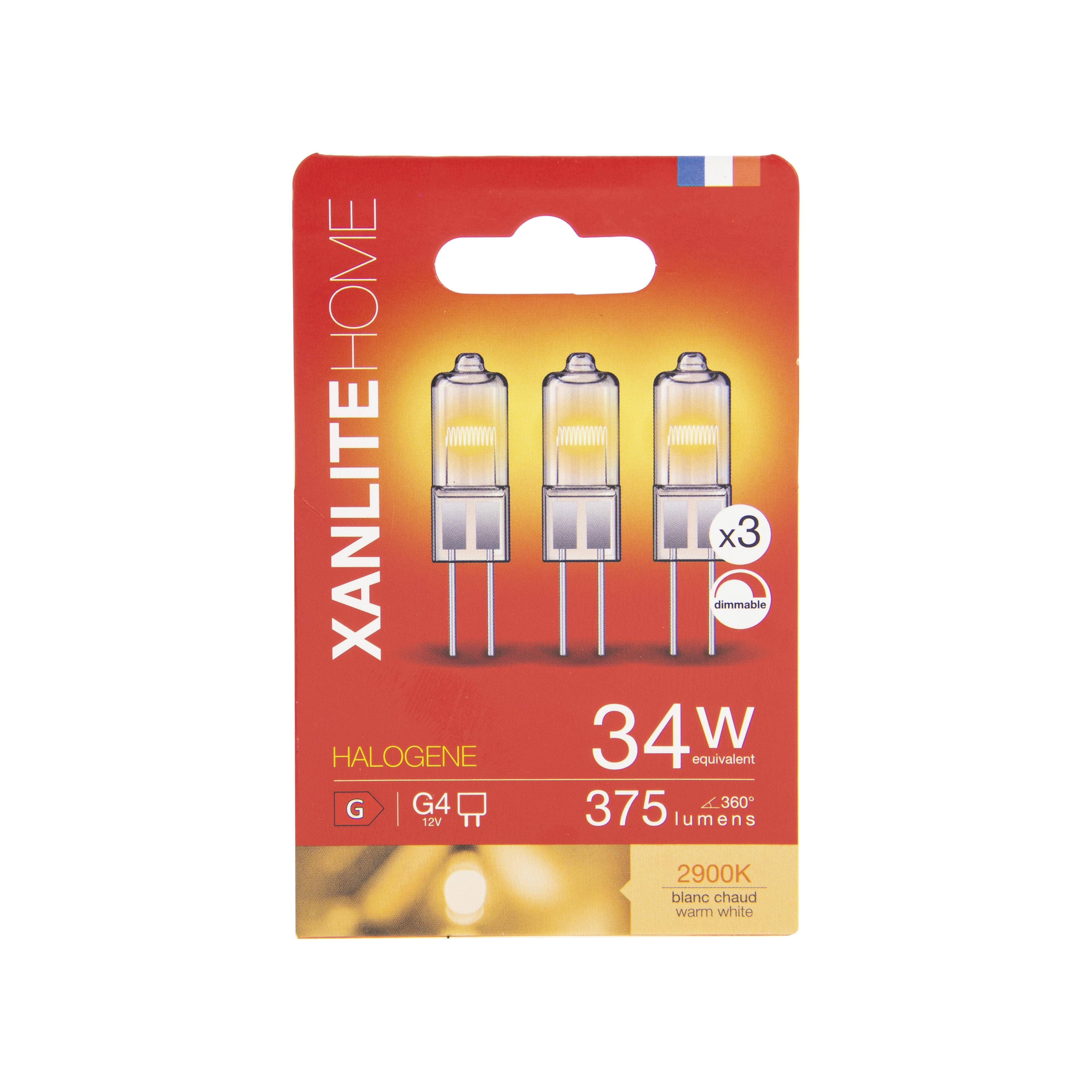 3 ampoules halogène, capsule G4, 375lm, blanc chaud, dimmables, XANLITE - 2
