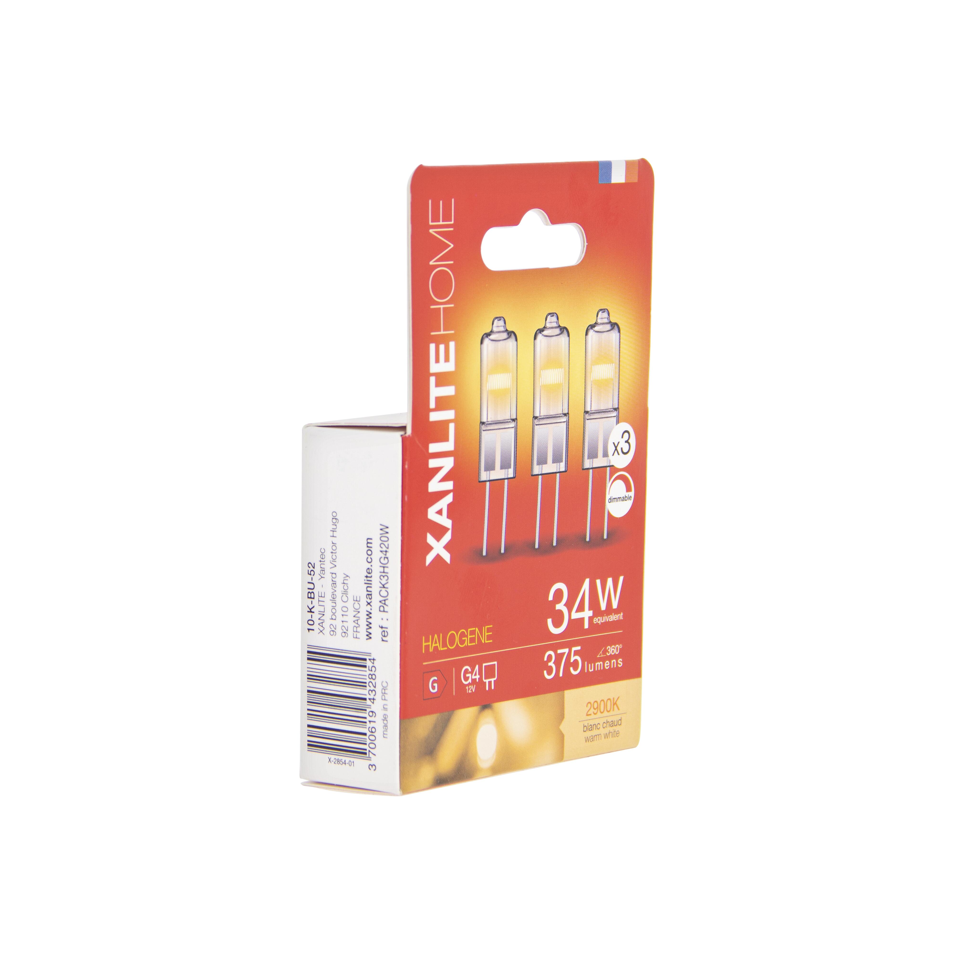 3 ampoules halogène, capsule G4, 375lm, blanc chaud, dimmables, XANLITE - 3