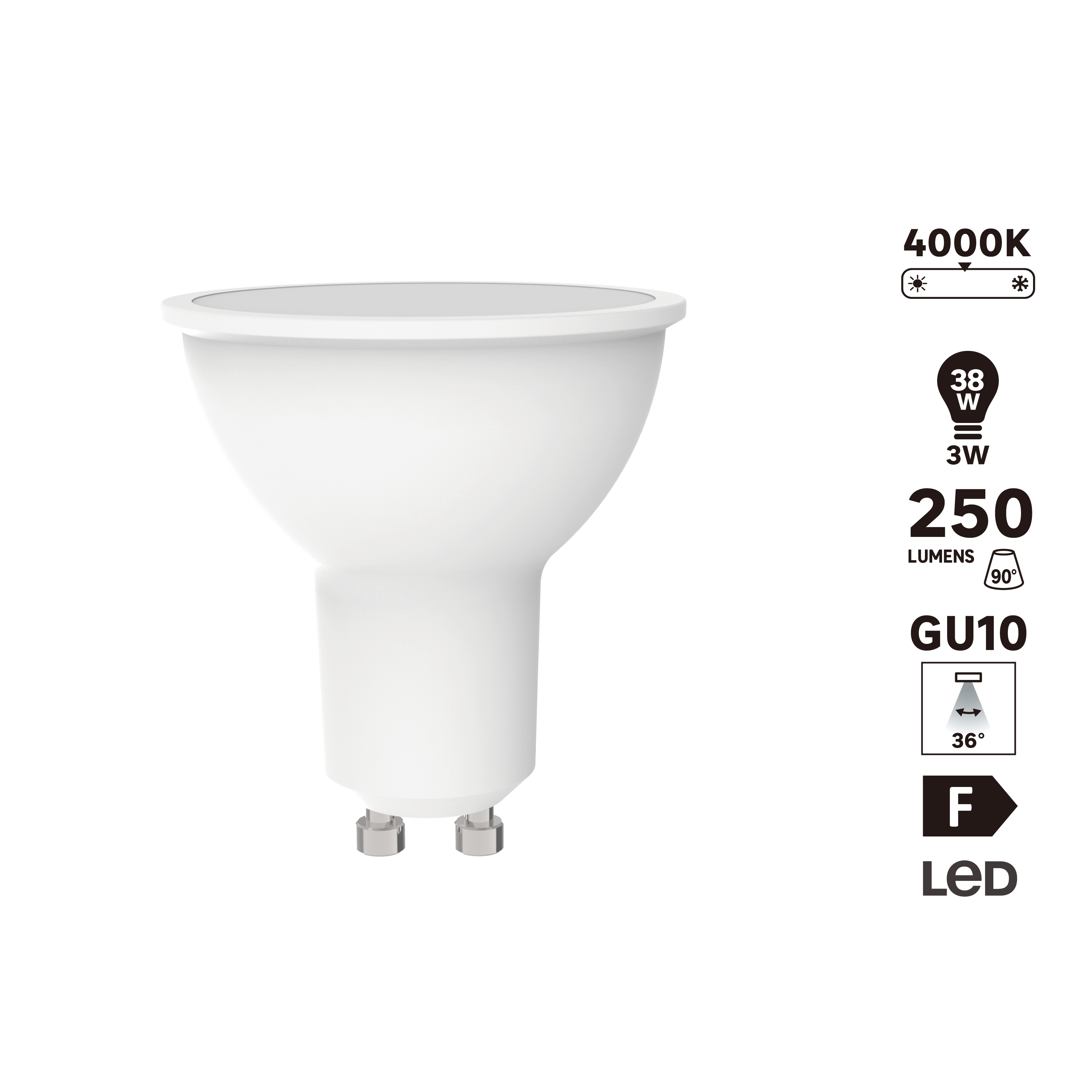Lâmpada led GU10 36D 250 lm 4000k 15kH - 4