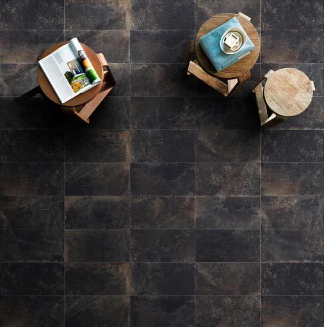 Carrelage sol extérieur effet pierre viellie bords irrégueliers l.30 x L.60 cm - Unika Carbon Grip