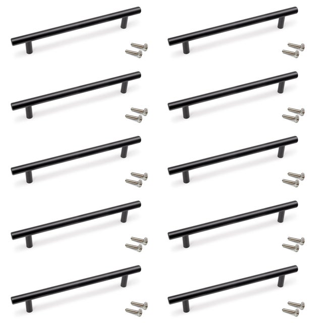 10 Tiradores de mueble EMUCA Orlando negro distancia entre eje 192 mm