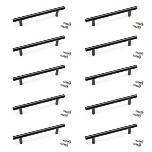 10 Tiradores de mueble EMUCA Orlando negro distancia entre eje 128 mm