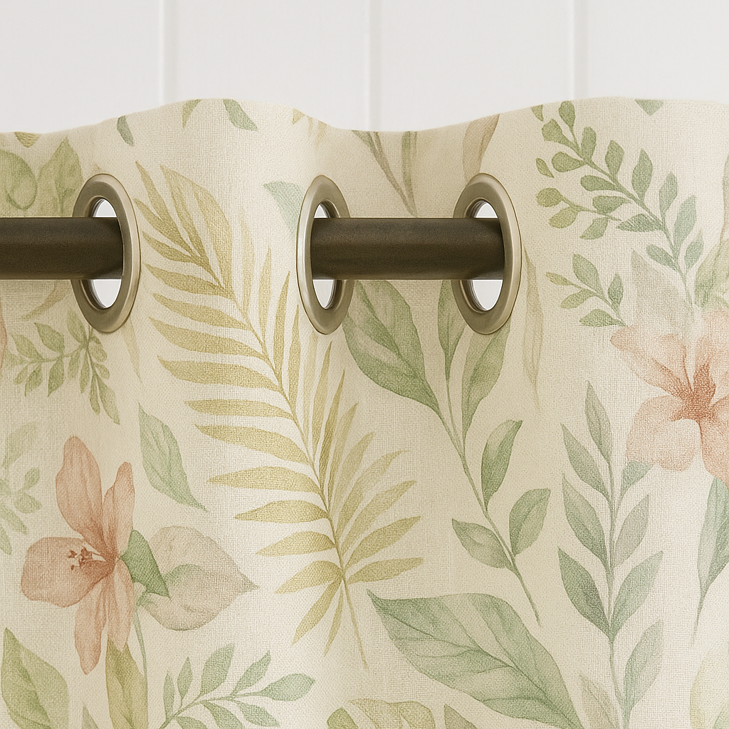 Cortina ollaos Nuanea algodón de 140x170cm flor verdes, rosados, ocres, fondo crema. Incluye cinta termoadhesiva - 7