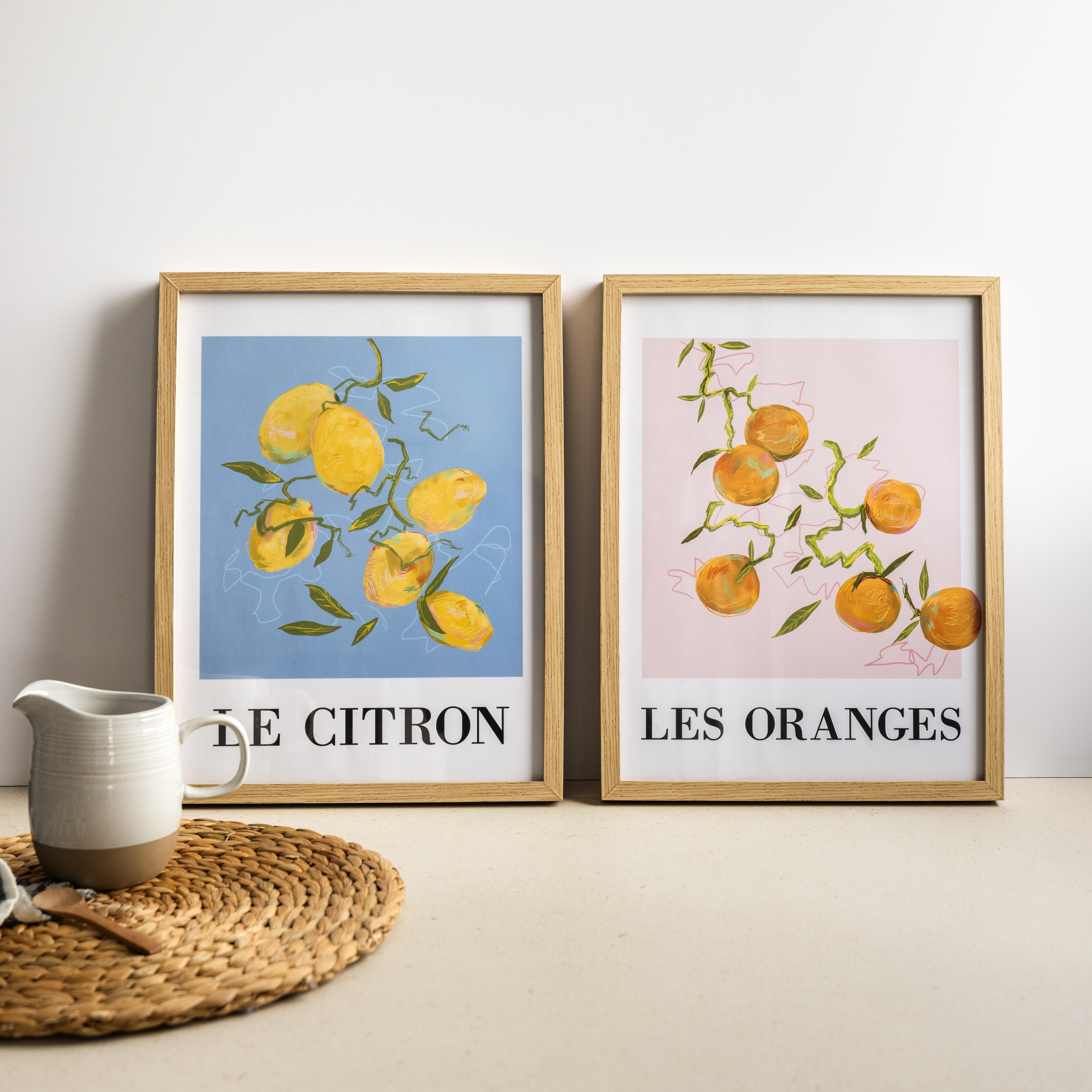 2 Láminas Botánico rectangular de 30 x 40 cm. Papel Fruits Mediterranees amarillo rosa azul y naranja - 4