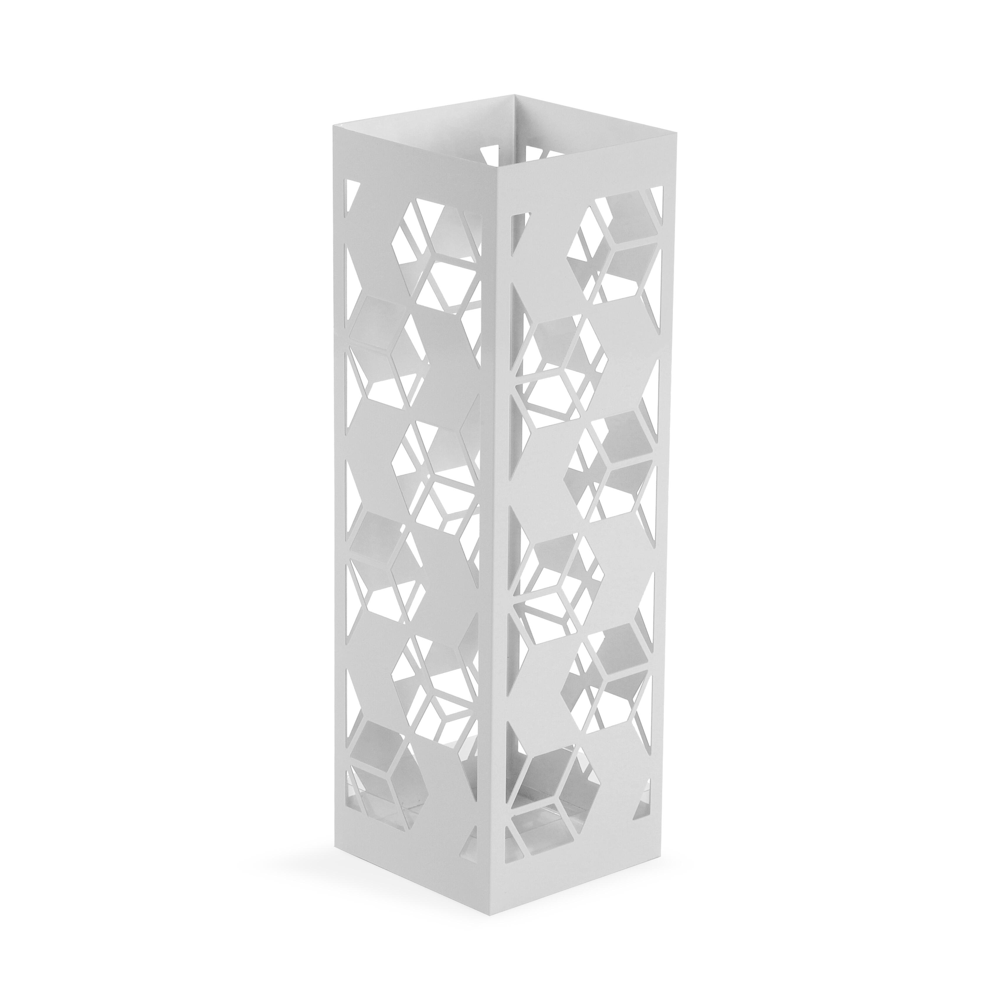 Paragüero metálico blanco geométrico 15,5x49x15,5 cm