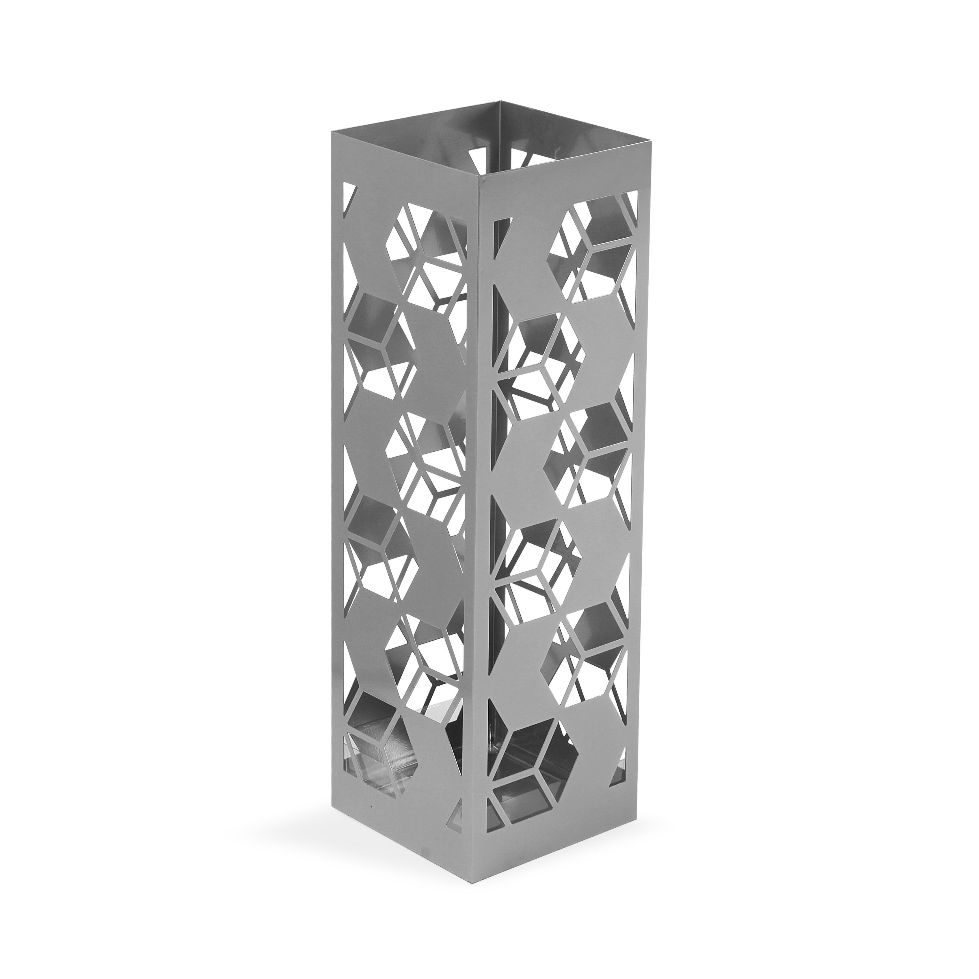 Paragüero metálico plateado geométrico 15,5x49x15,5 cm
