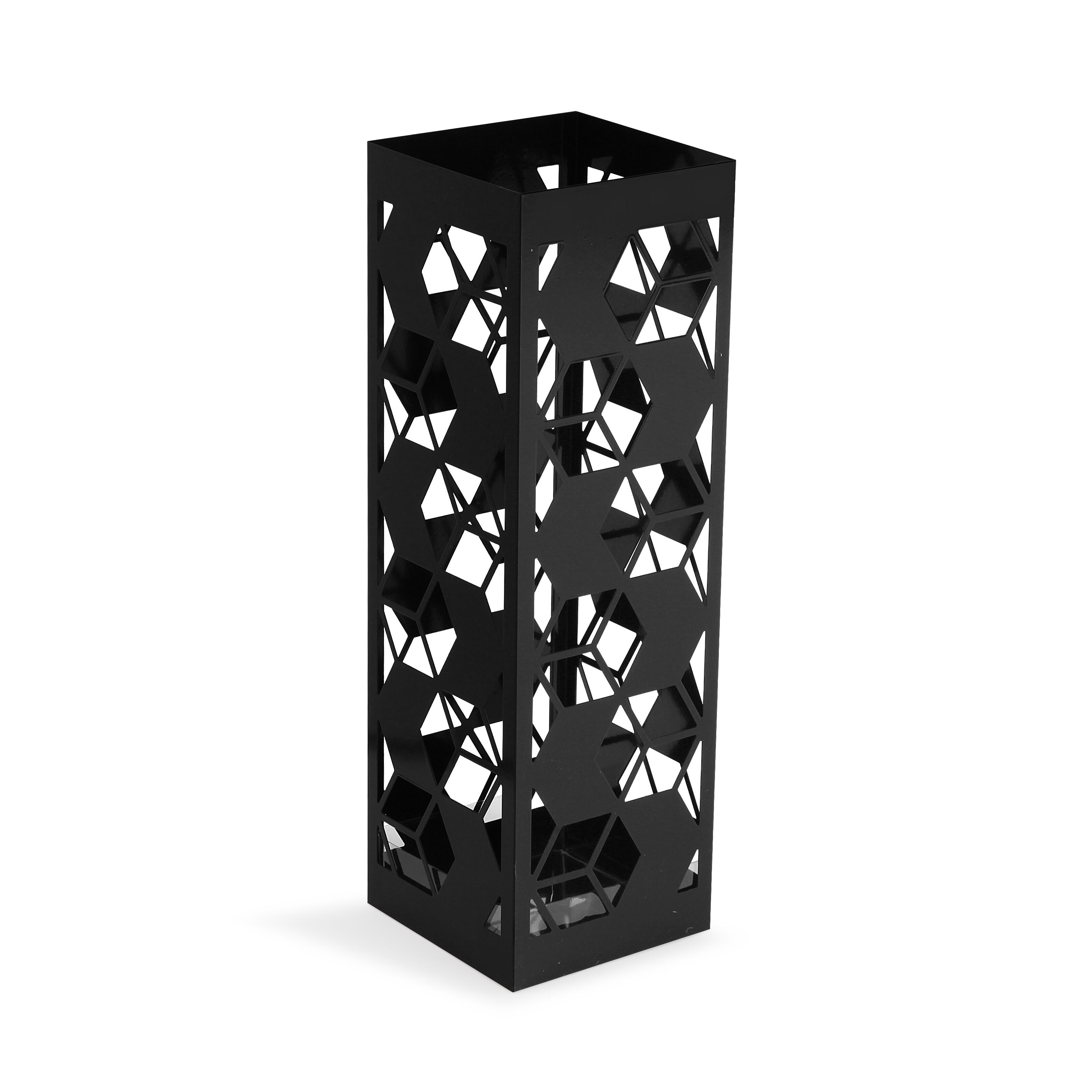 Paragüero metálico negro geométrico 15,5x49x15,5 cm