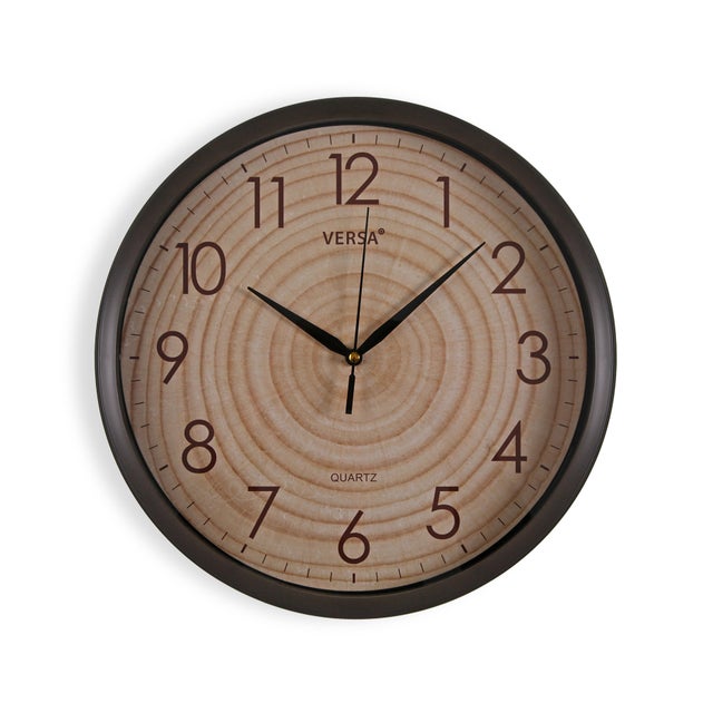 Reloj de pared Efecto Madera  de 30,6 cm de diámetro con letras marrones
