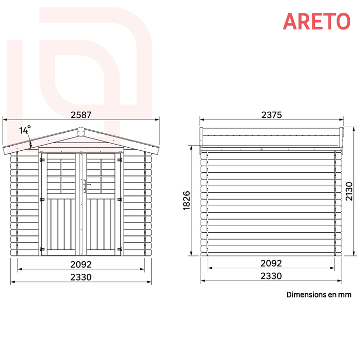dimensions areto abri de jardin