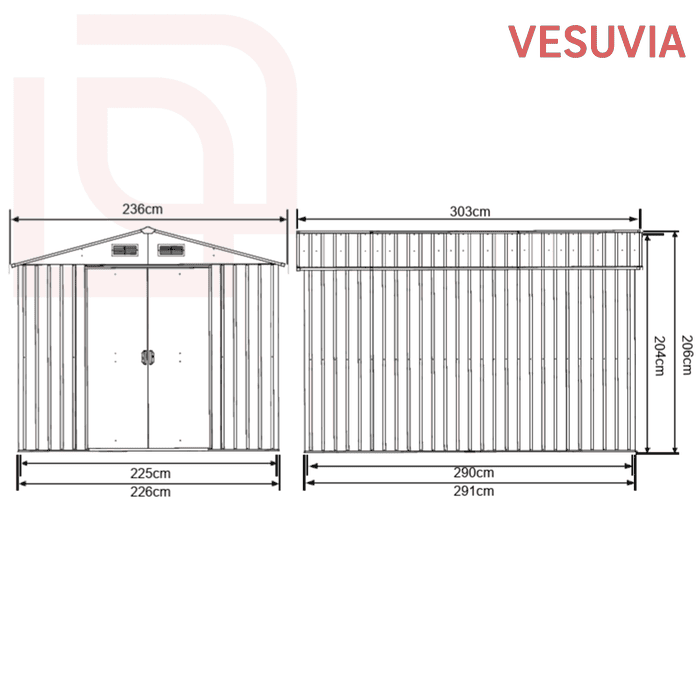 dimensions vesuvia  abri de jardin