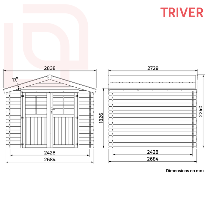 dimensions triver abri de jardin
