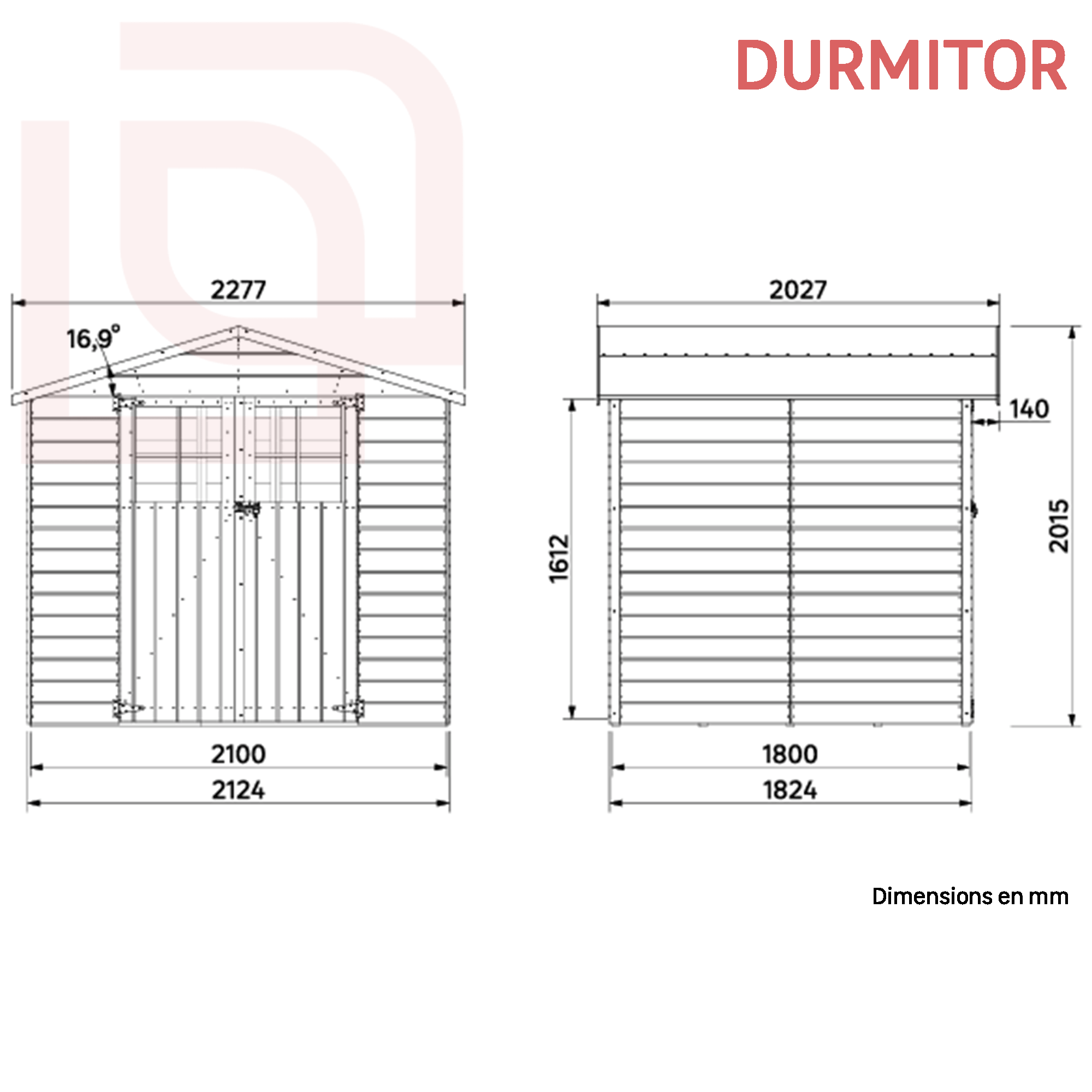 Abri de jardin bois, 4,61 m², Ep. 12 mm, Naterial Durmitor - 4