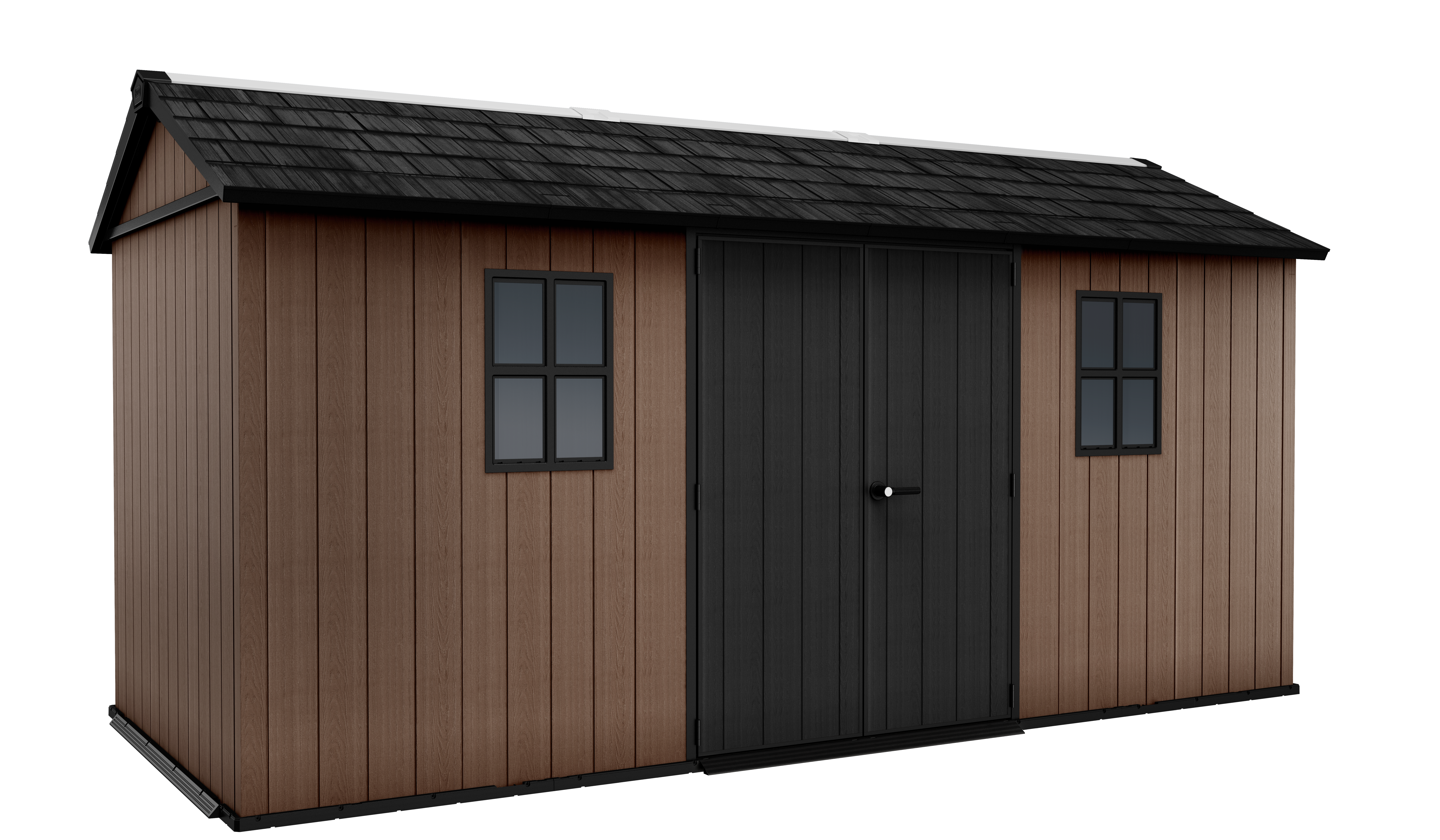 caseta de resina newton plus 1575 de 230x246x476 cm y 10 m2 con 20 mm espesor y doble puerta abatible keter
