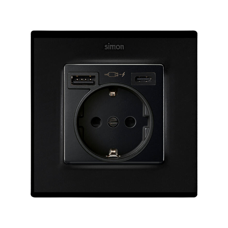 TAPA SCHUKO + 2 USB TIPO A Y C SERIE SIMON 82 CONCEPT NEGRO - 2