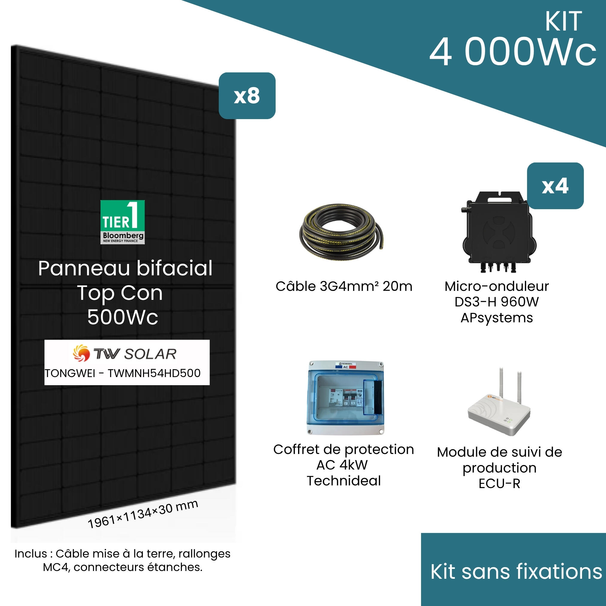 La prise en charge de la destination dépend du kit de fixation (kit de fixation non inclus)