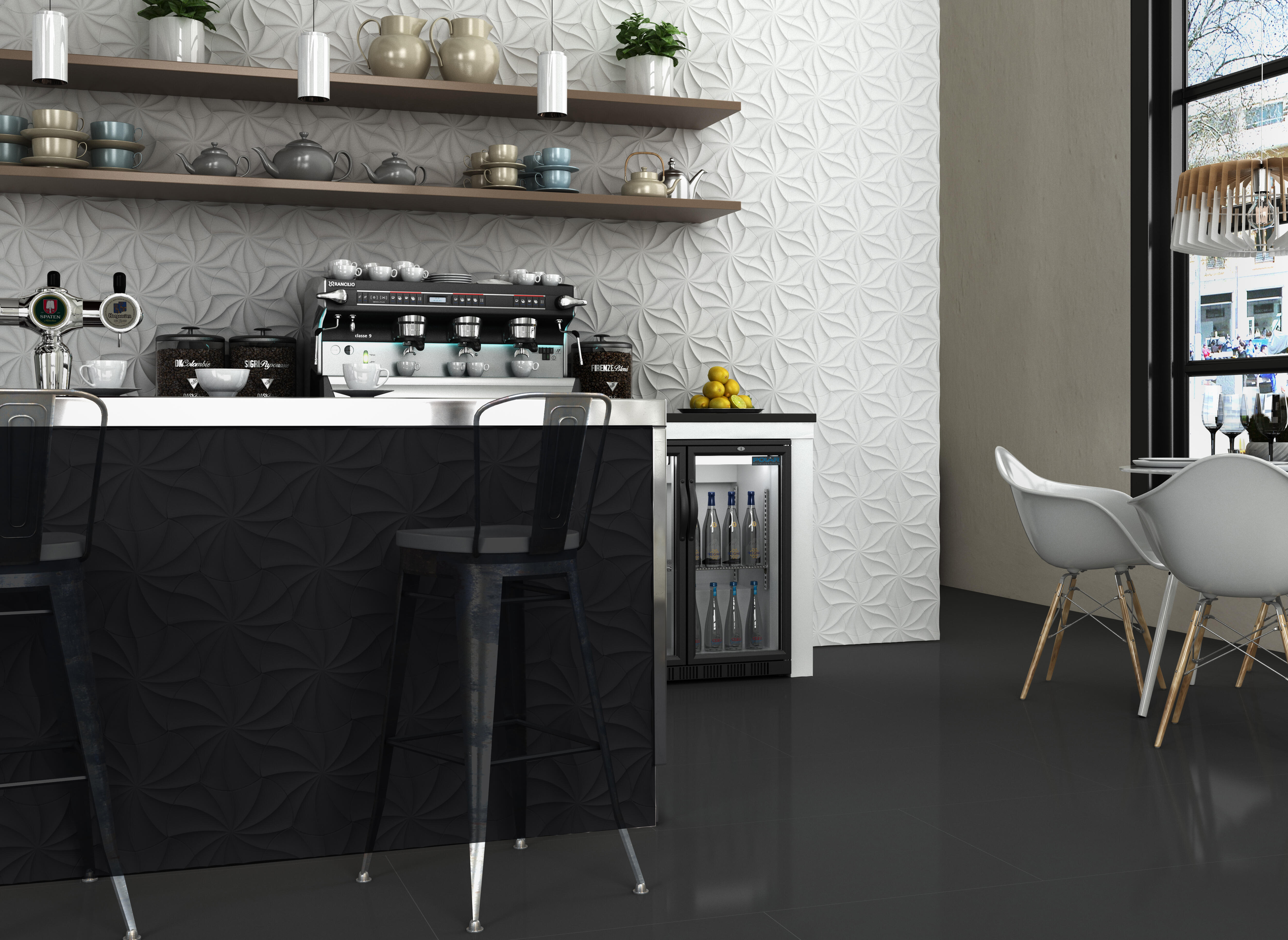 Azulejo cerámico chic black matt efecto relieve negro 25x25 cm