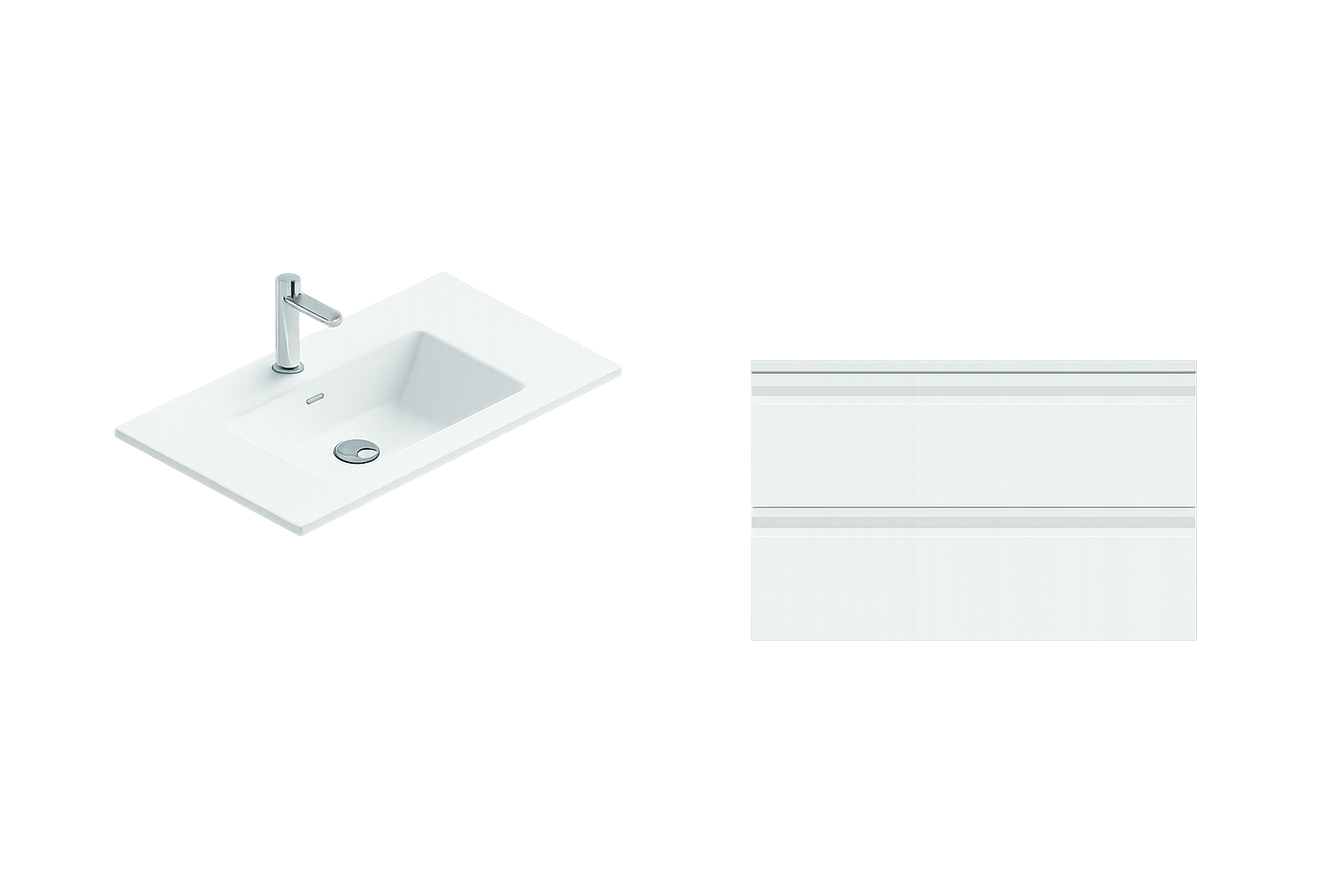 Mobile bagno sospeso con lavabo L 80 x H 56 x P 46 cm bianco opaco in mdf 2 cassetti per vasca centrale Pull - 4