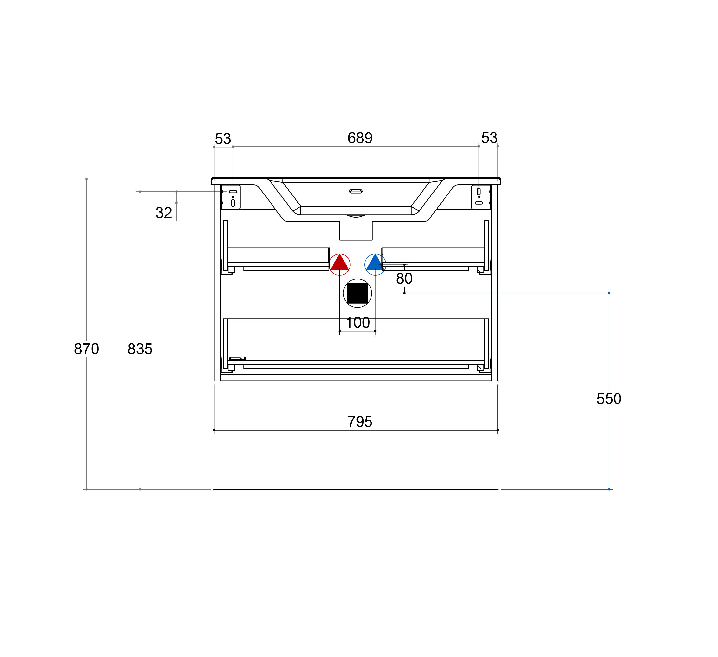 Mobile bagno sospeso con lavabo L 80 x H 56 x P 46 cm bianco opaco in mdf 2 cassetti per vasca centrale Pull - 9