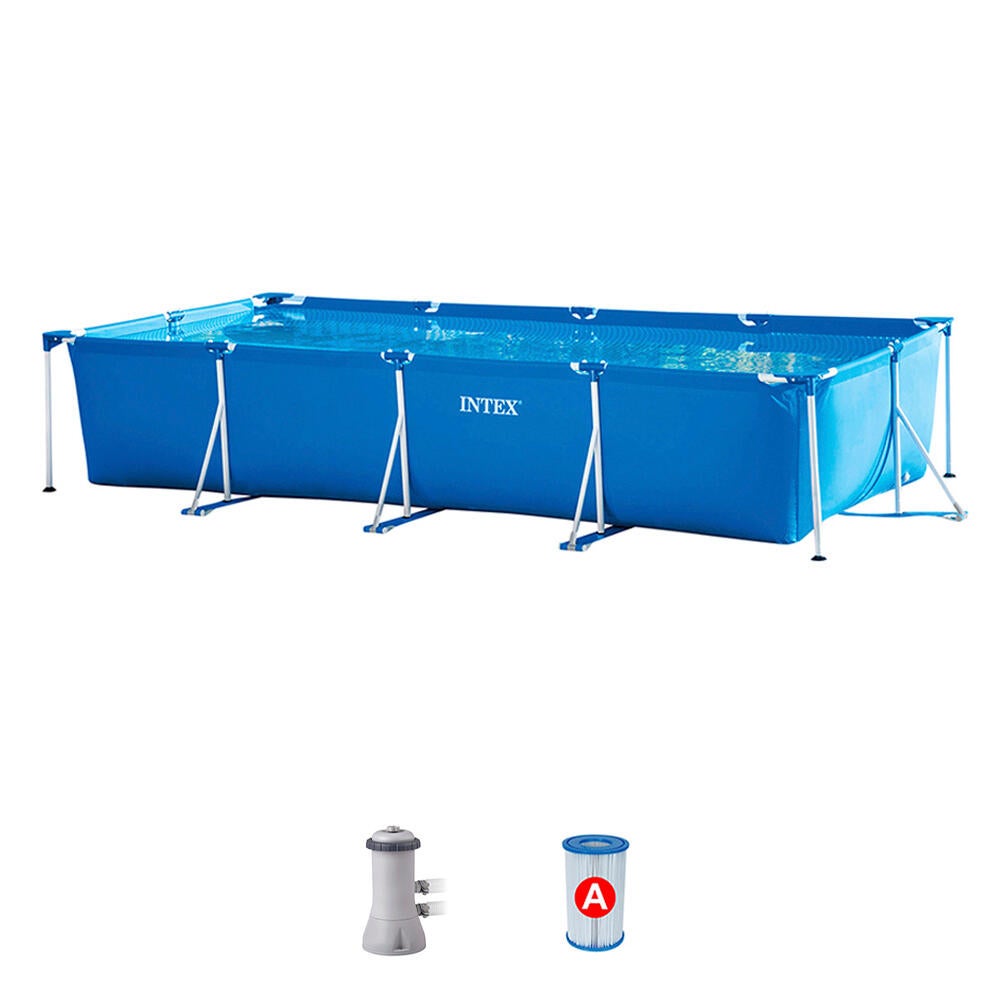 Piscina tubular de acero azul rectangular 4.39x2x0.84 m con depuradora de cartucho intex