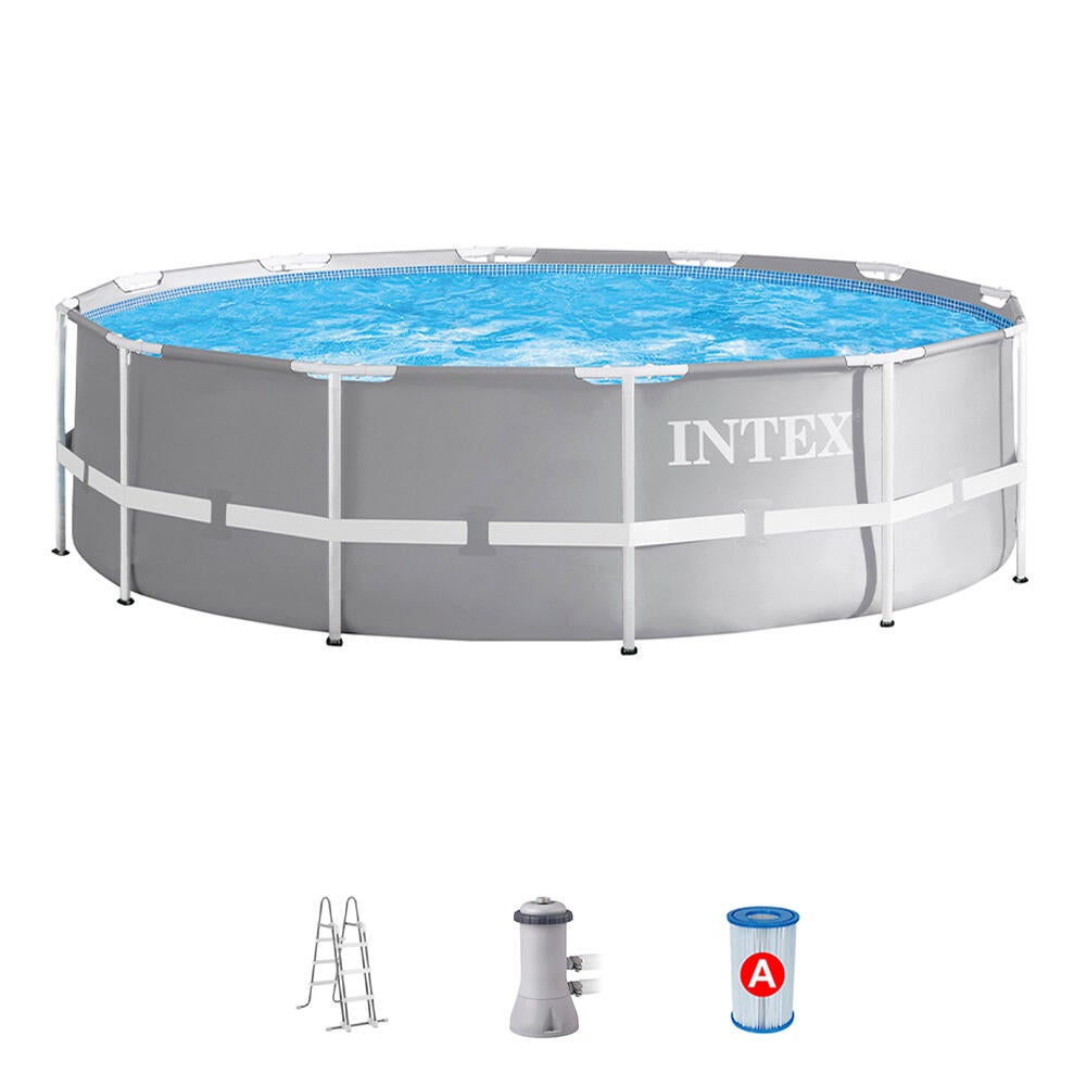 Piscina tubular de poliéster gris / plata redondo xx0.99m con depuradora de cartucho intex