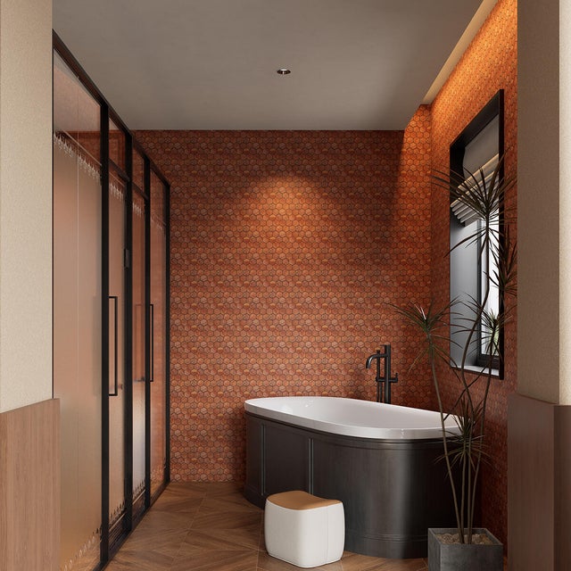 Piastrella Mosaico in marmo Chateau Hexa rosso satinato L 27 x L 30.5cm x Sp. 7 mm