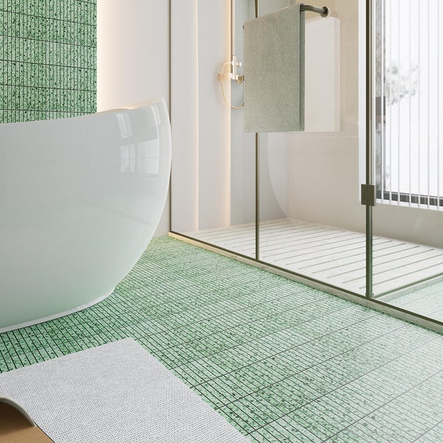Piastrella Mosaico in marmo Terrazzo Stick Bellagio bianco e grigio chiaro e verde lucido e satinato L 29.5 x L 30.5cm x Sp. 7 mm