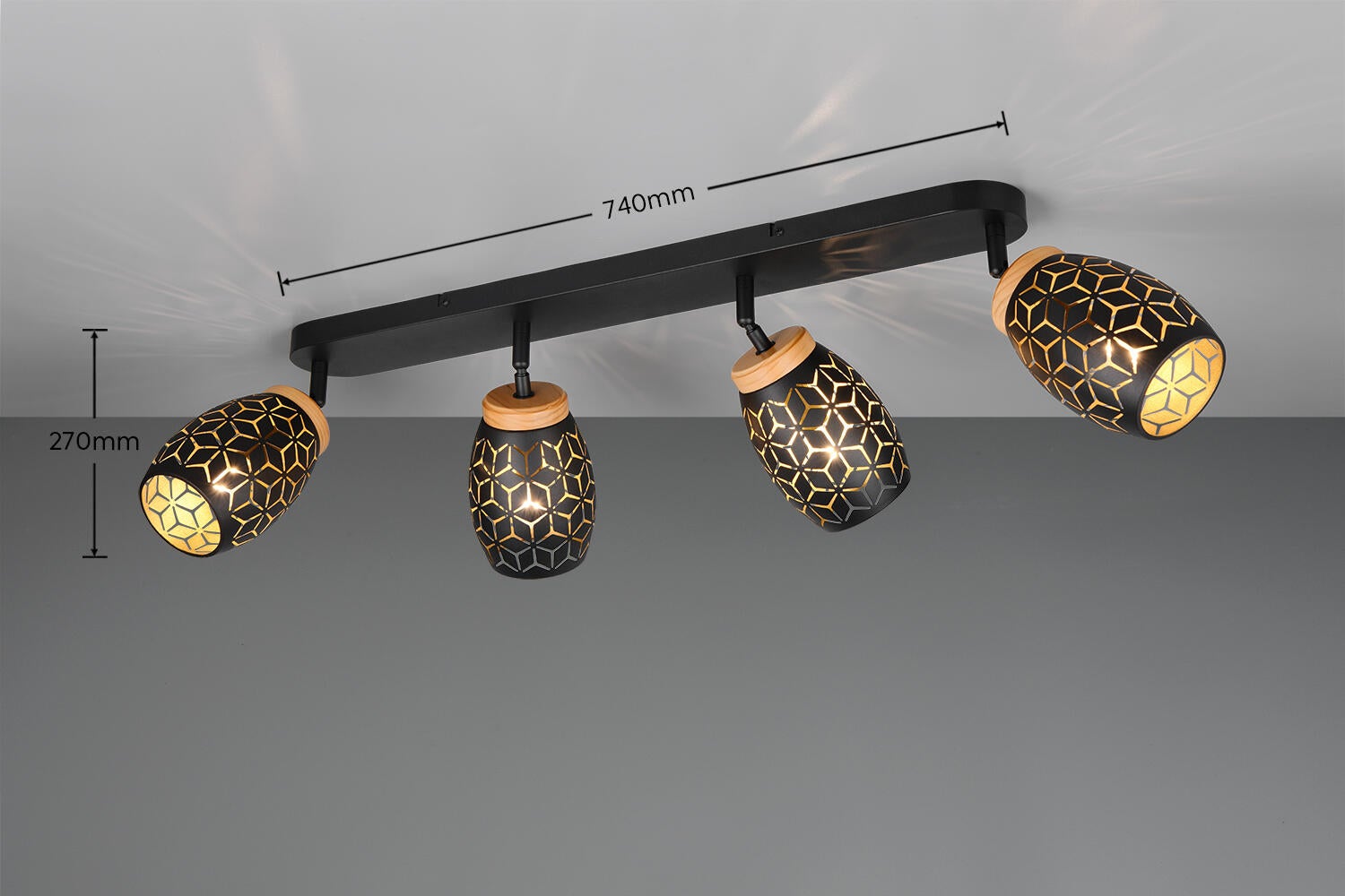 Projetor sem fonte de luzes Bidar 4 luzes IP20 E14 preto 74x27 cm REALITY - 3