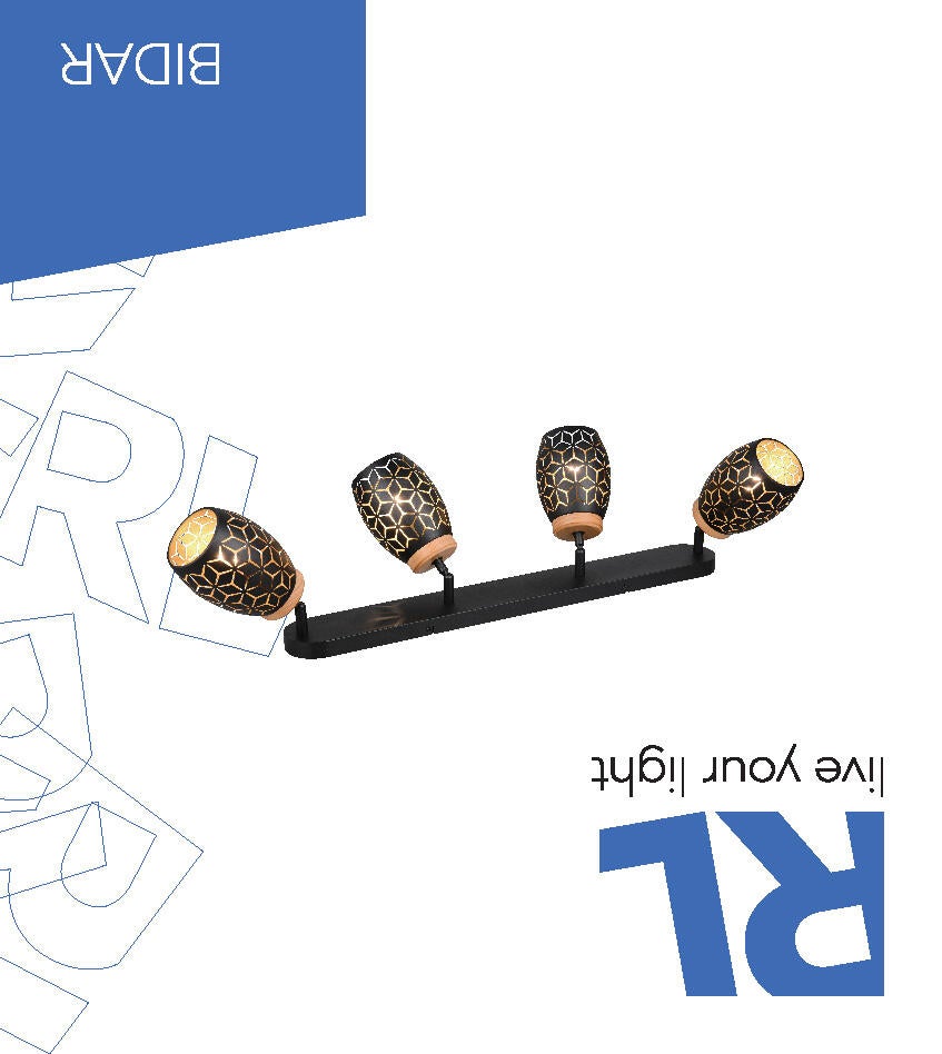 Projetor sem fonte de luzes Bidar 4 luzes IP20 E14 preto 74x27 cm REALITY - 4