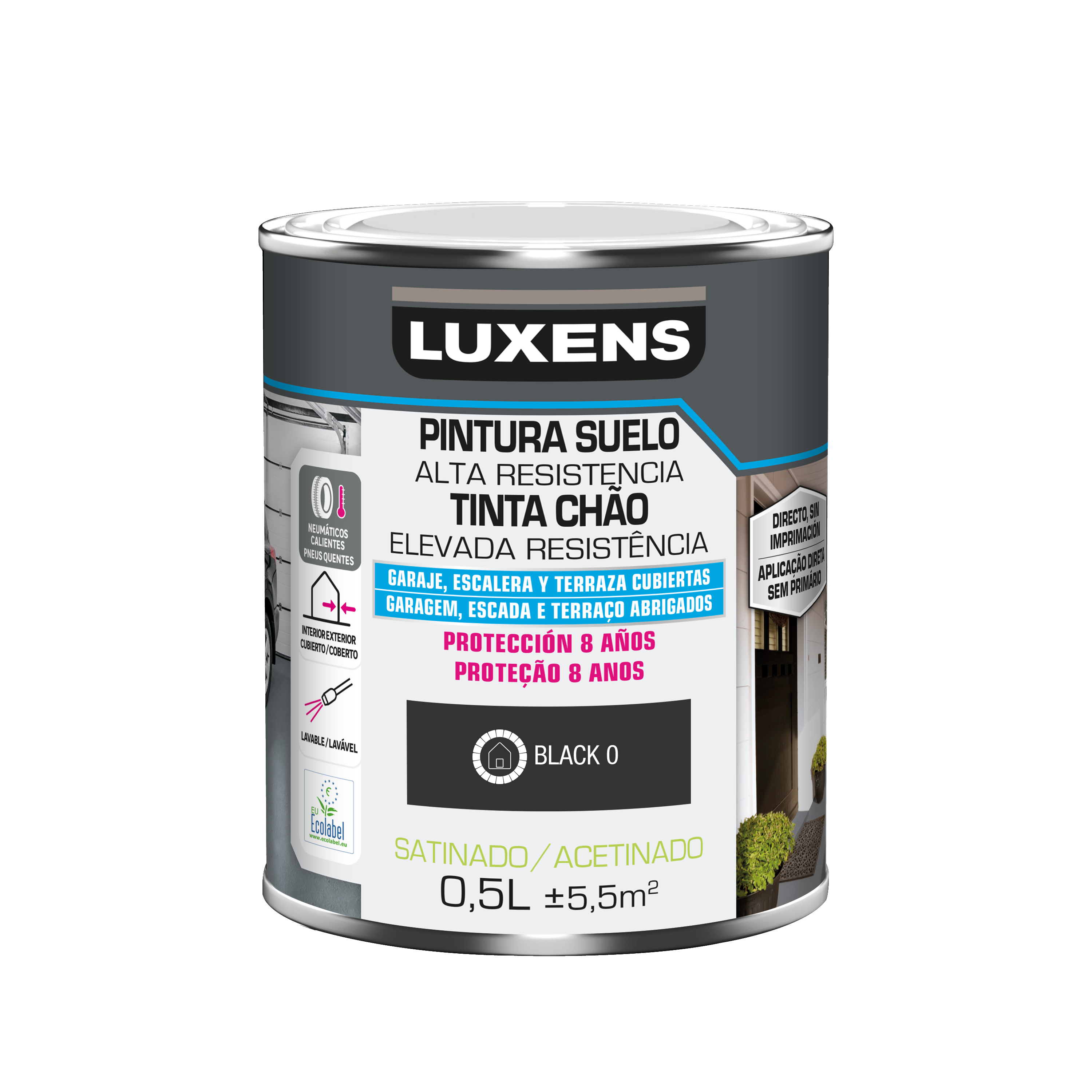 Pintura suelo color negro para garajes, terrazas, suelos de hormigón, azulejos LUXENS satinado 500ml base agua - 2