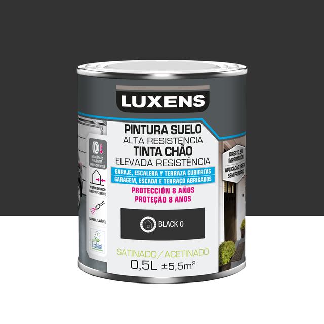 Pintura suelo color negro para garajes, terrazas, suelos de hormigón, azulejos LUXENS satinado 500ml base agua