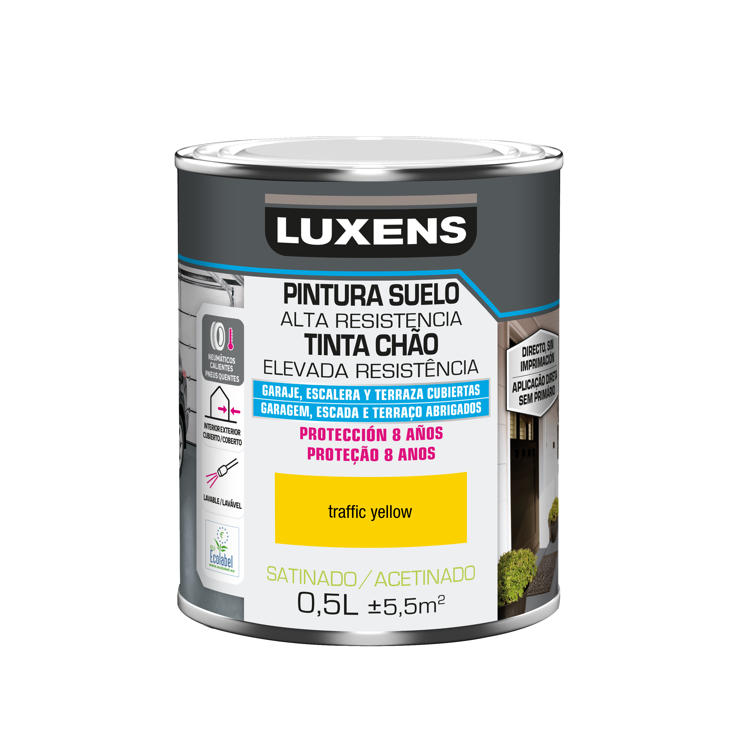 Pintura suelo color yellow traffic para garajes, terrazas, suelos de hormigón, azulejos LUXENS satinado 500ml base agua - 2