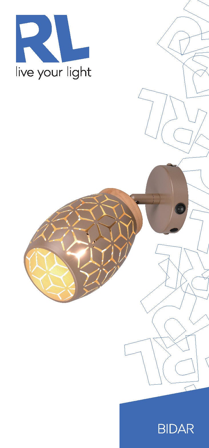 Projetor sem fonte de luz Bidar 1 luz IP20 E14 cobre 12x19 cm REALITY - 5