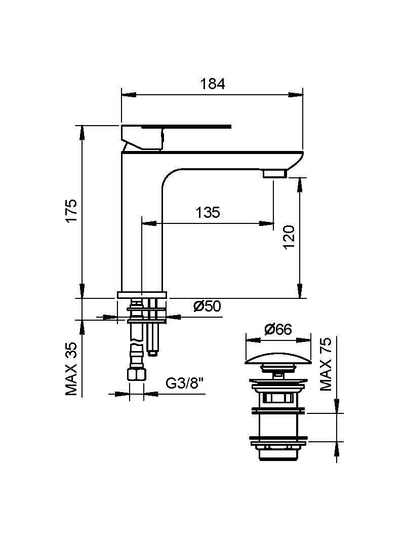 Rubinetto per lavabo a canna bassa getto laminare cristallino Genko cromo lucido - 4