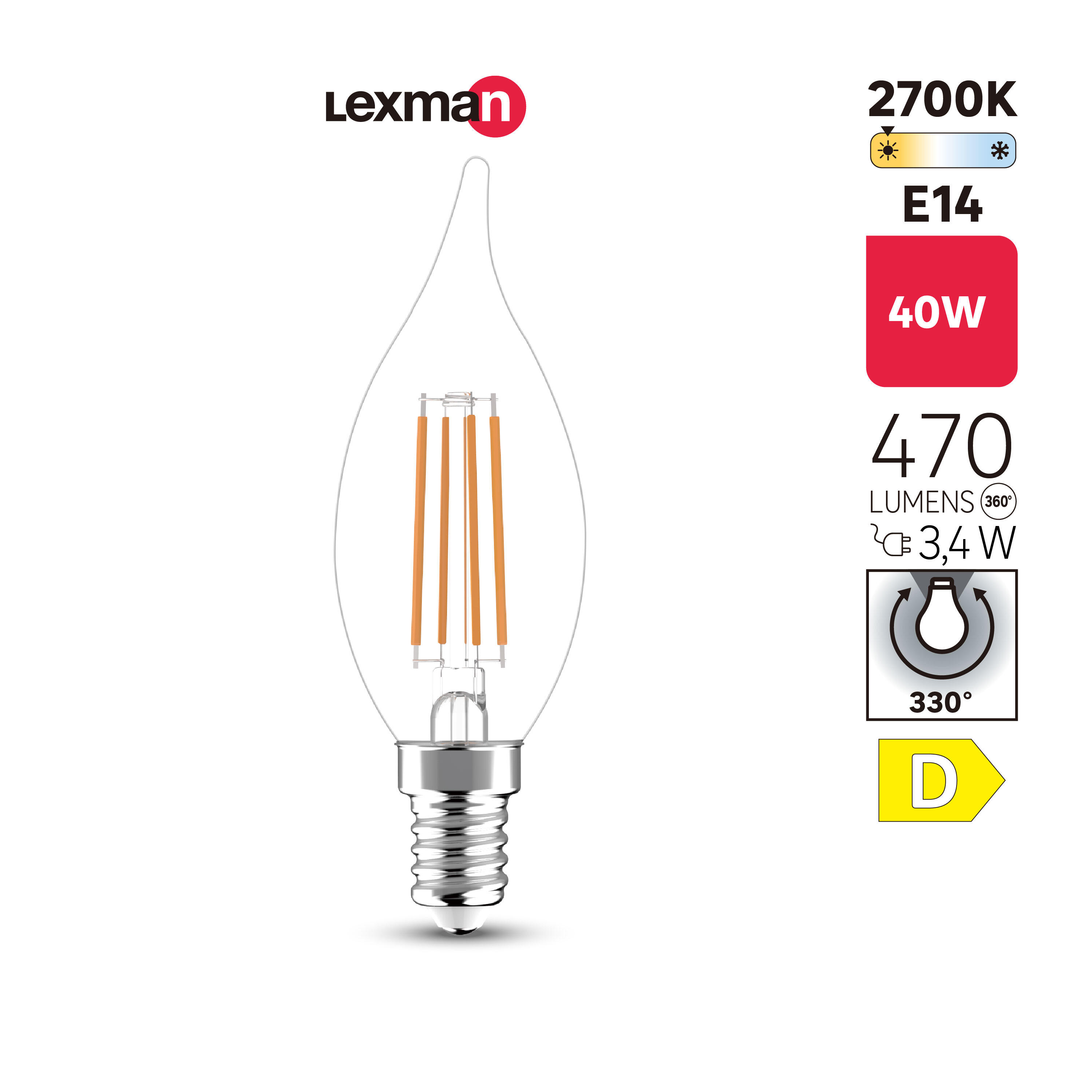 Ampoule led, flamme E14, 470lm = 40W, blanc chaud, LEXMAN Leroy Merlin — free download