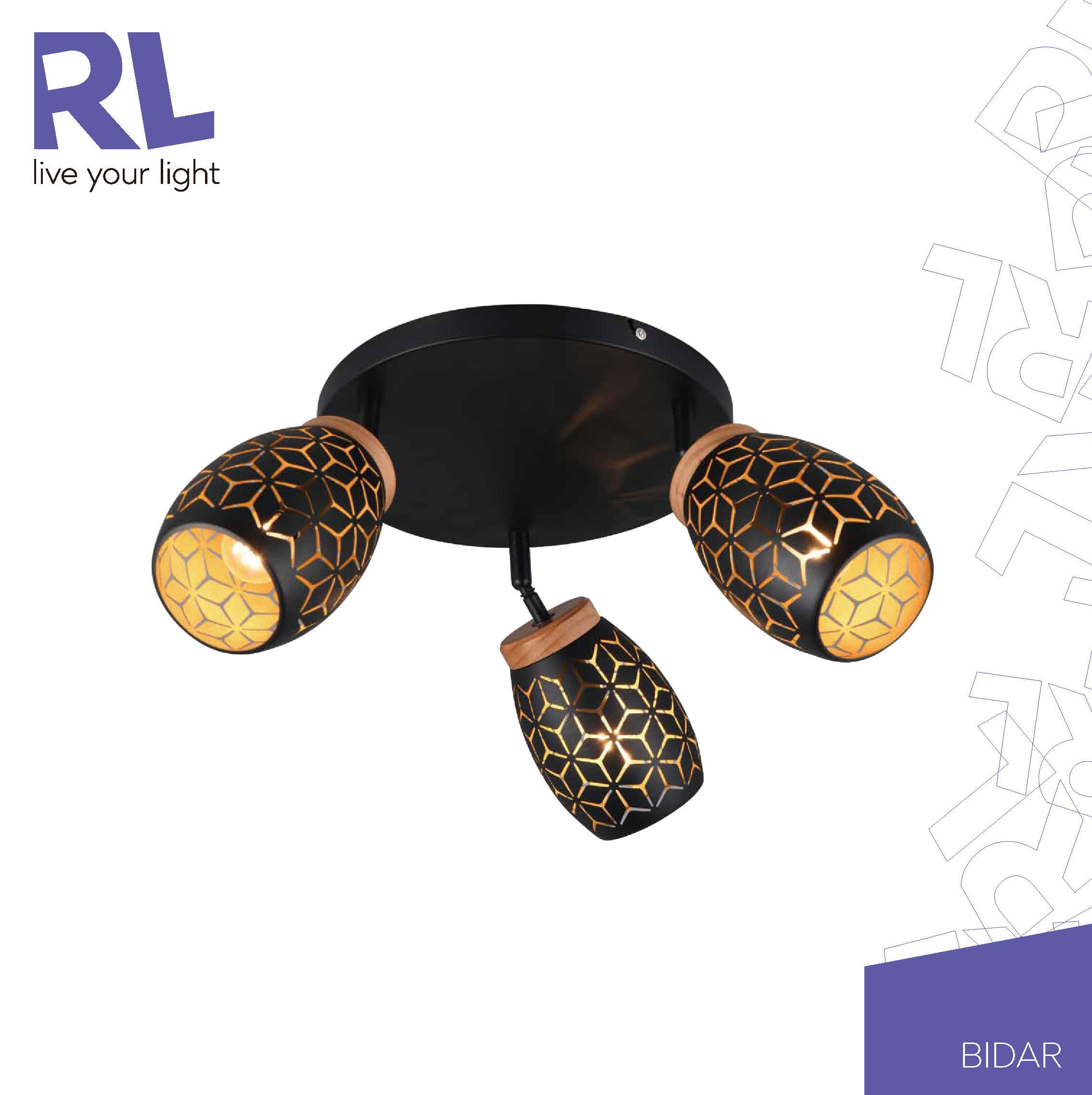 Projetor sem fonte de luzes Bidar 3 luzes IP20 E14 preto 58x27 cm REALITY - 4