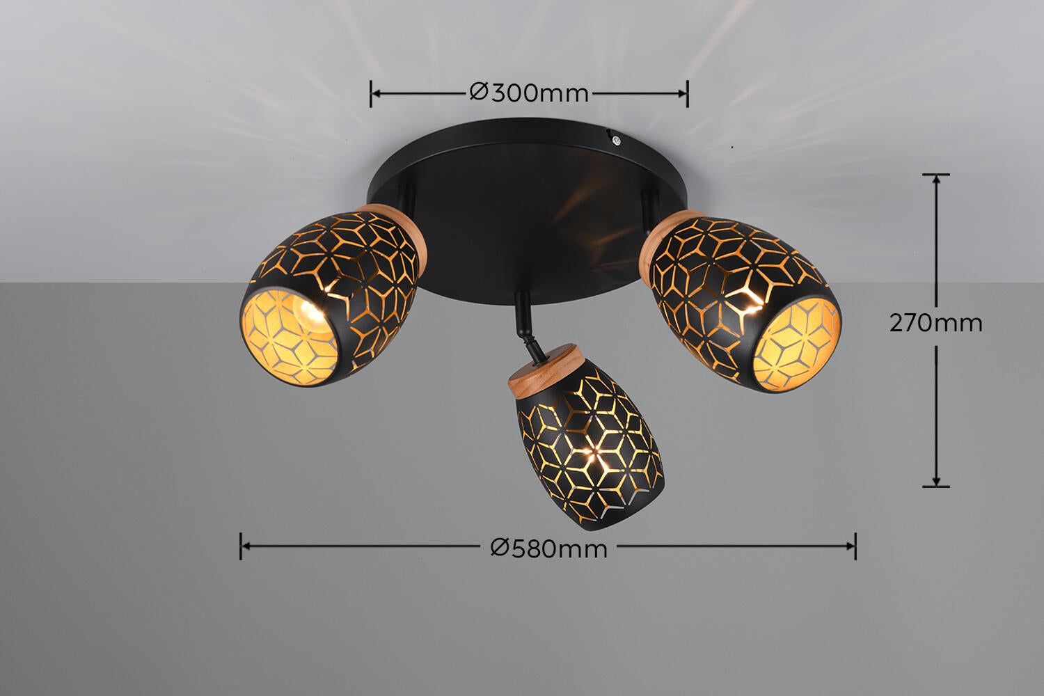 Projetor sem fonte de luzes Bidar 3 luzes IP20 E14 preto 58x27 cm REALITY - 3