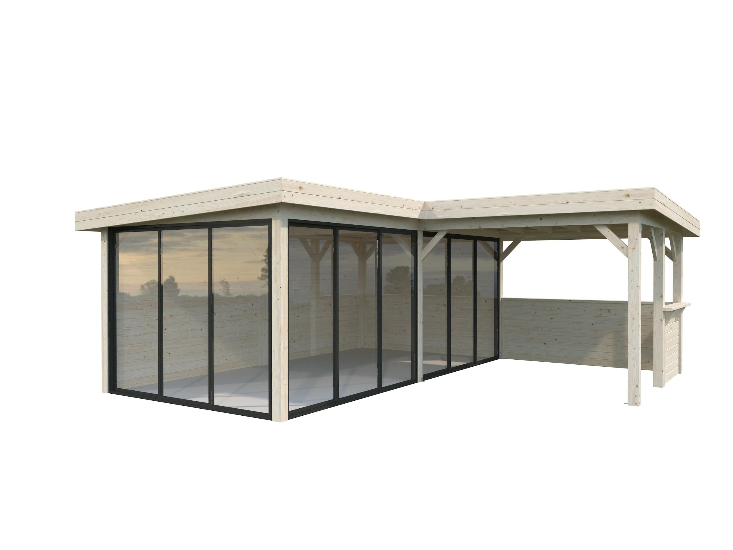 caseta de madera pabellon lenna 249 m2 set 423 slide de 628x245x628 cm y 3944 m2 con 28 mm espesor y doble puerta palmako
