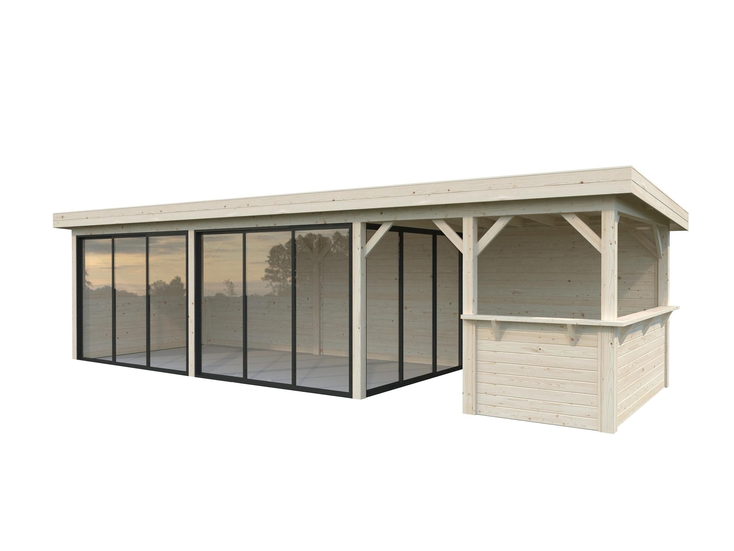 caseta de madera pabellon lenna 249 m2 set 419 slide de 340x245x916 cm y 3114 m2 con 28 mm espesor y doble puerta palmako