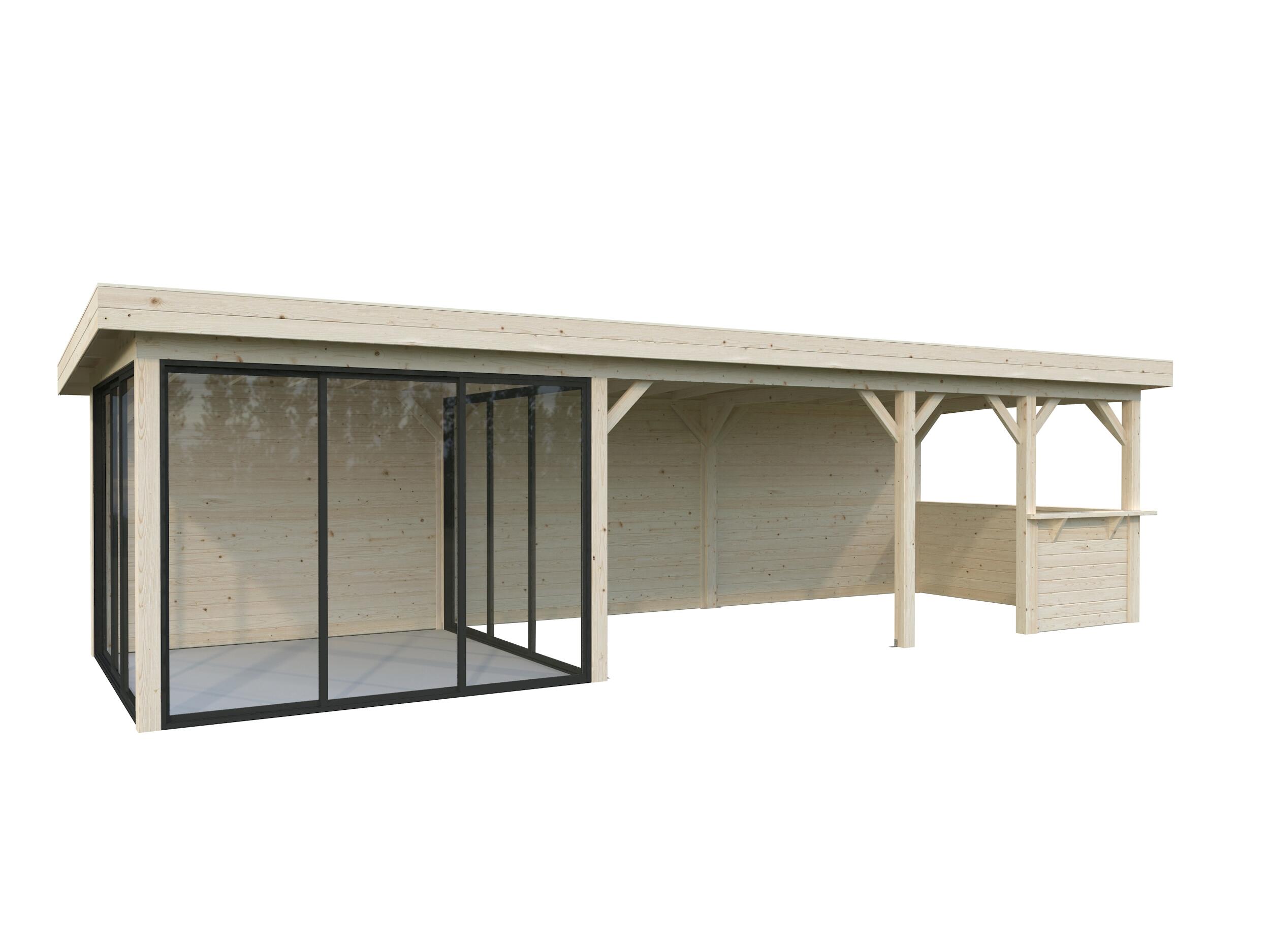 caseta de madera pabellon lenna 249 m2 set 416 slide de 340x245x916 cm y 3114 m2 con 28 mm espesor y doble puerta palmako