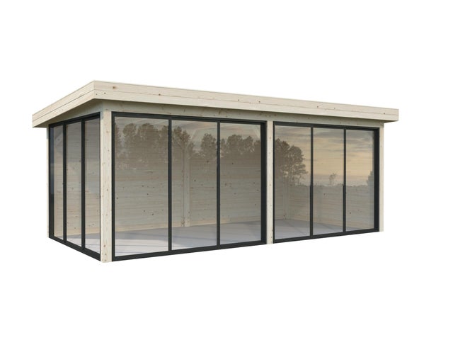 Caseta de madera PABELLÓN LENNA 16,6 M2 SET 402 de 340x245x628 cm y 21.35 m2 con 28 mm espesor doble puerta PALMAKO