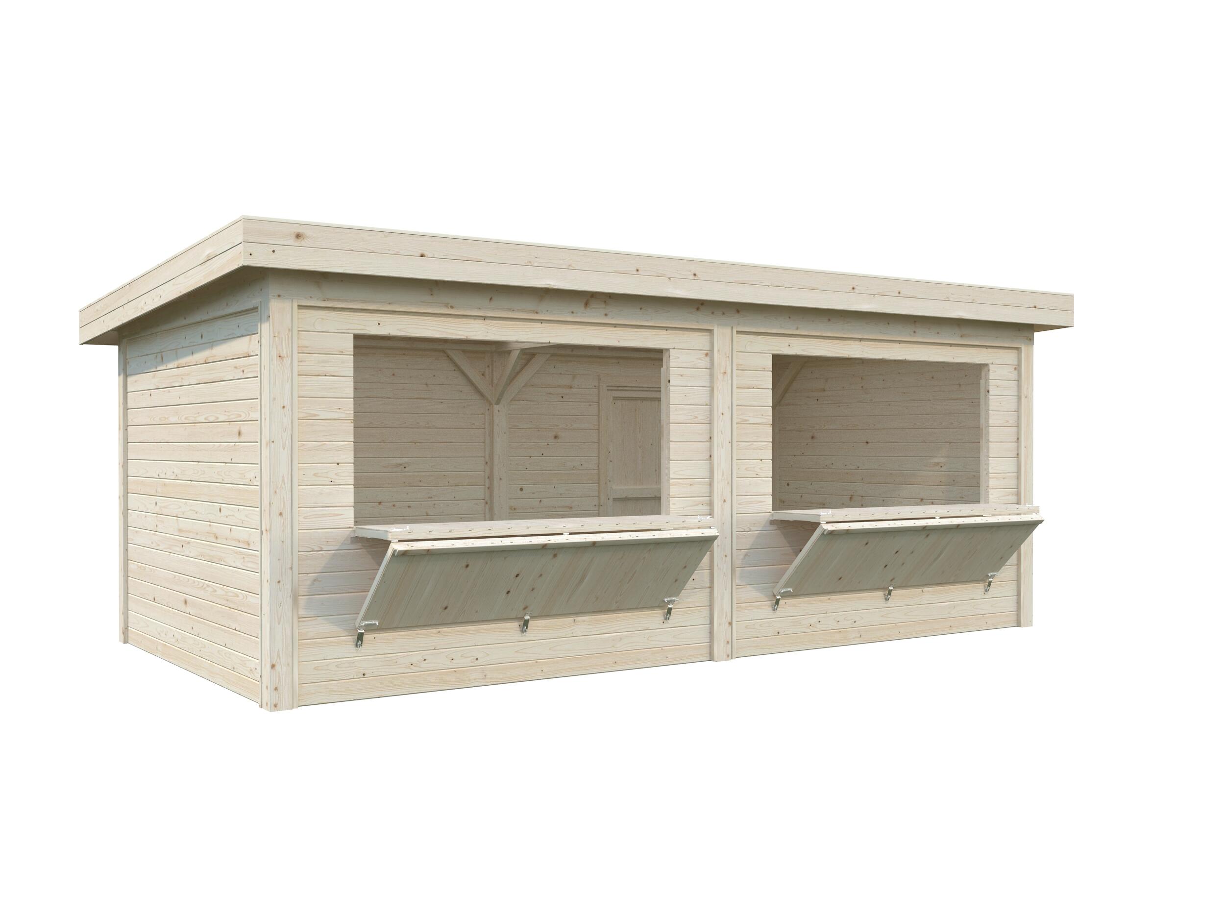 kiosco de jardin de madera pabellon lenna de 340x245x628 cm y 2135 m2 con 28 mm espesor y puerta abatible palmako