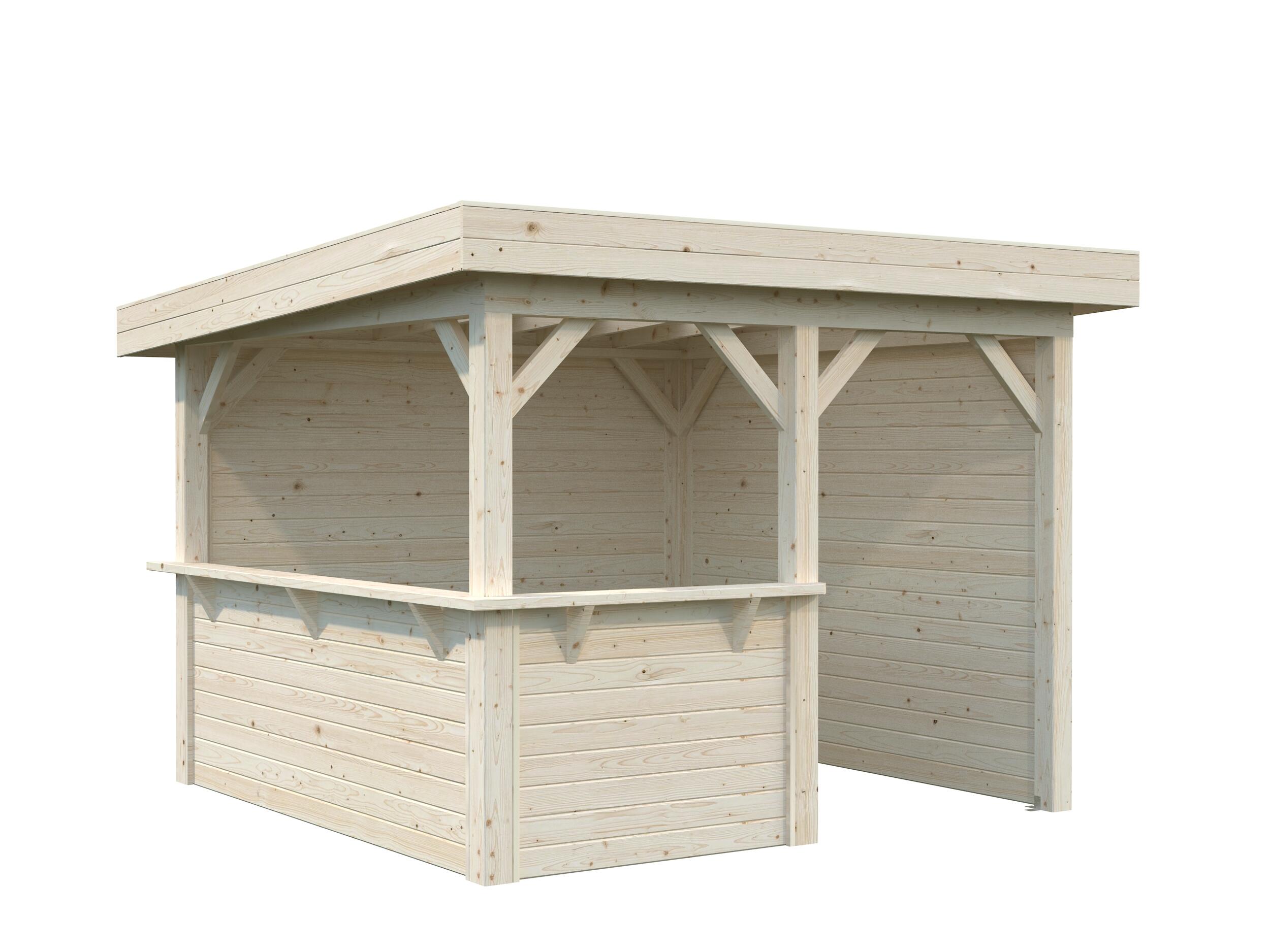 caseta de madera pabellon lenna 83 m2 set 303 de 340x245x340 cm y 1156 m2 con 28 mm espesor palmako