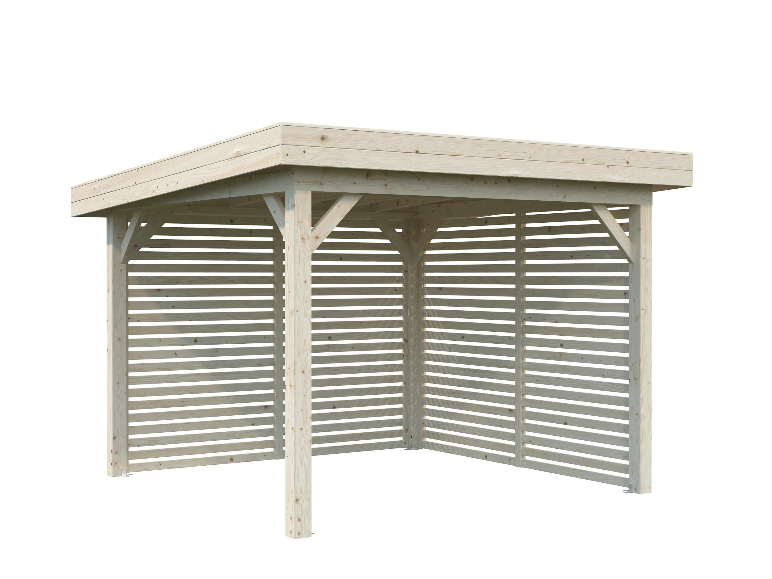 caseta de madera pabellon lenna 83 m2 set 302 de 340x245x340 cm y 1156 m2 con 28 mm espesor palmako
