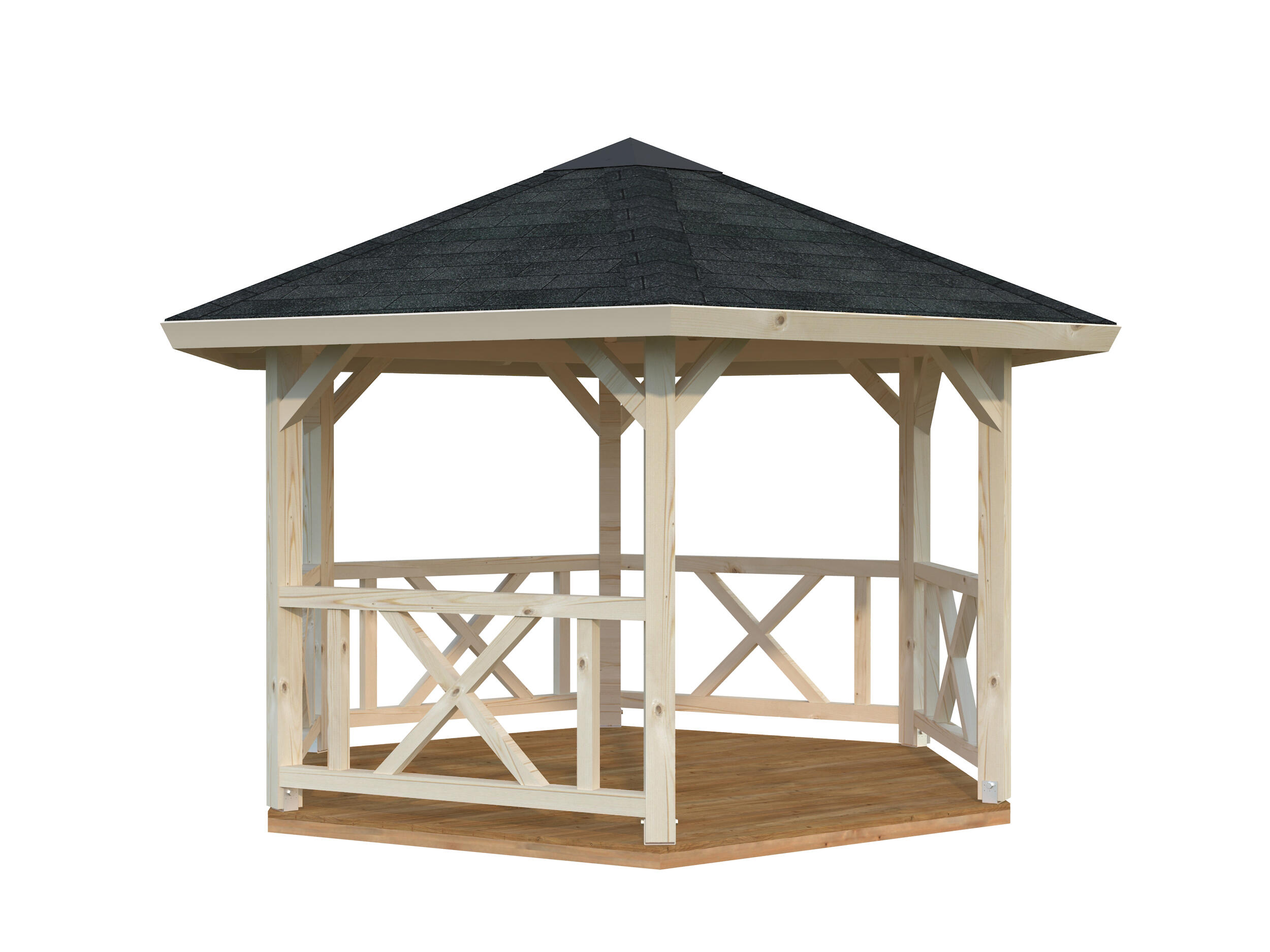 Pabellón de madera betty 9,9 m2 de 423x313x423 cm y 17.9 m2 con 120 mm espesor palmako