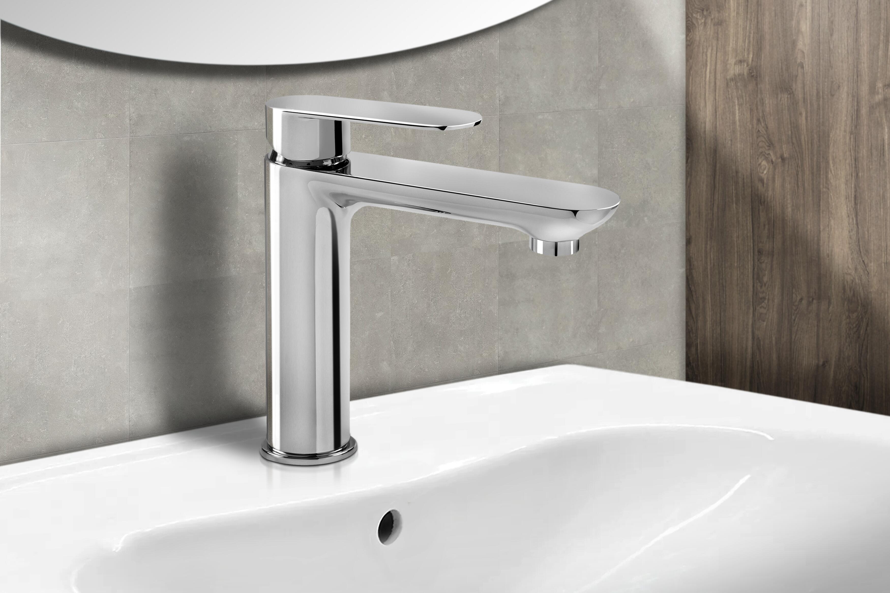 Rubinetto per lavabo a canna bassa getto laminare cristallino Genko cromo lucido - 2
