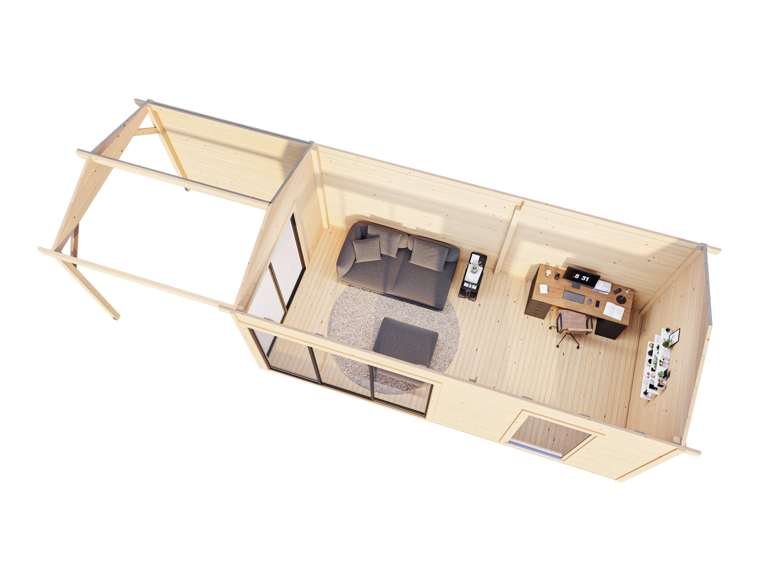 Caseta de madera AMANDA 17,1+7,8 M2 SLIDE PLUS de 340x280x917 cm y 31.18 m2 con 44 mm espesor y doble puerta PALMAKO - 7