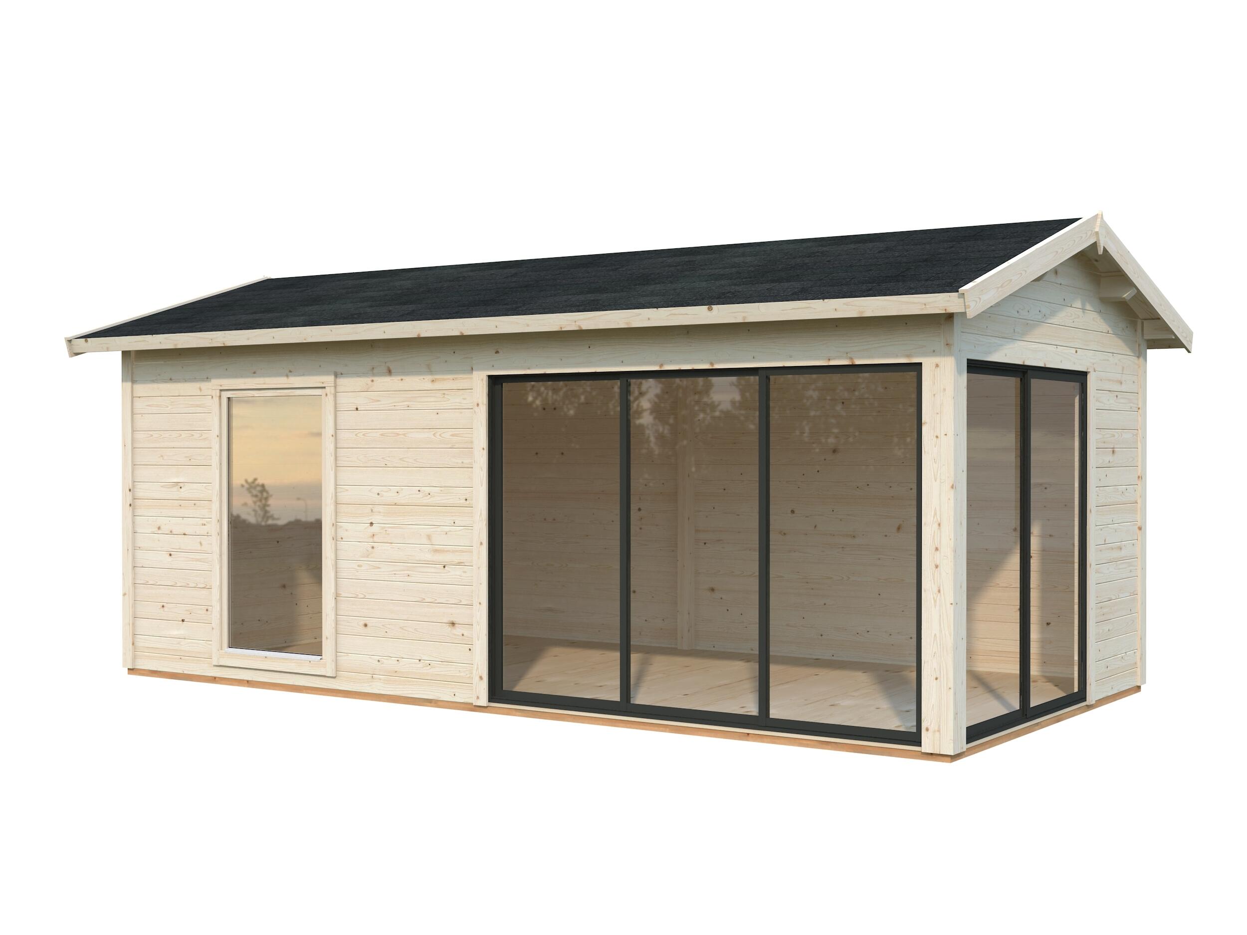 Caseta de madera Amanda 17,1 m2 Slide Plus de 340x280x639 cm y 21.73 m2 con 44 mm espesor y doble puerta corredera PALMAKO - 4