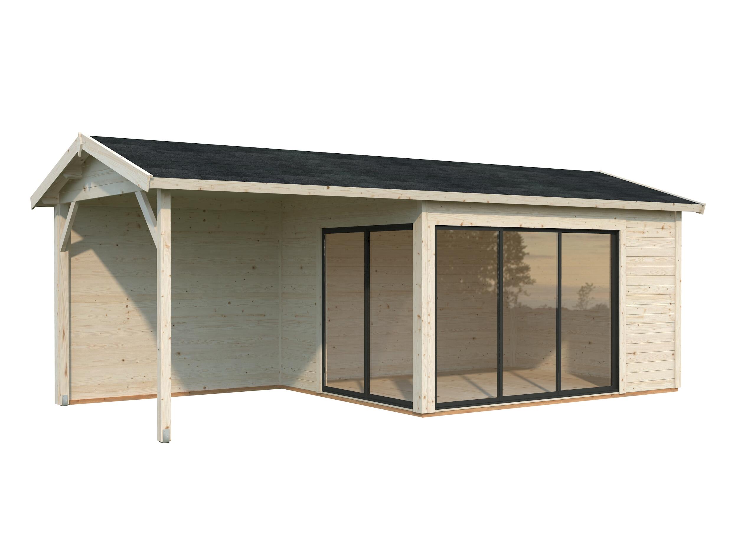 caseta de madera caseta amanda 11278 m2 slide plus de 340x280x712 cm y 2421 m2 con 44 mm espesor doble puerta corredera palmako